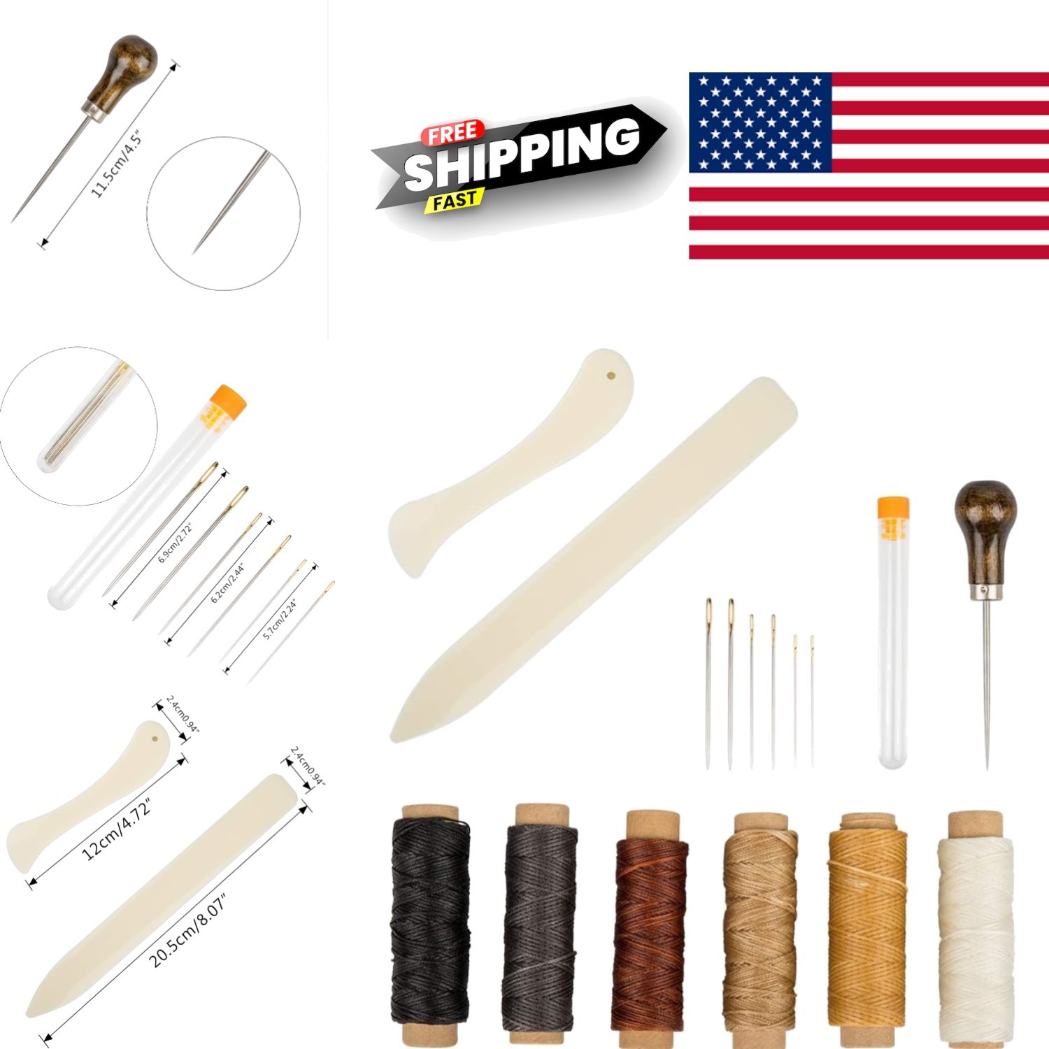 Set of 16 Bookbinding Tools with Bone Folder Needles and Waxed Thread for Crafts