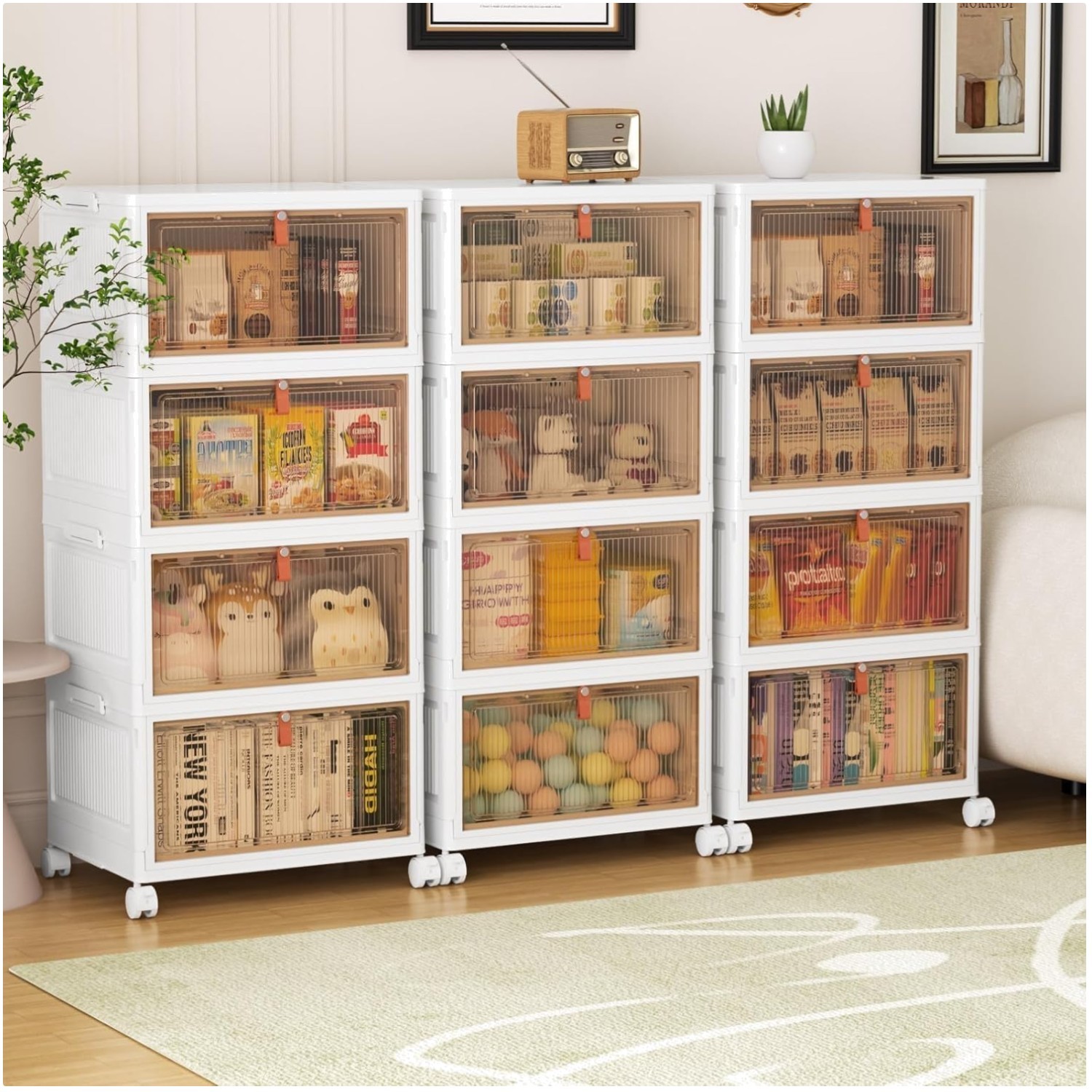 Stackable 4-Tier Storage Bins with Wheels