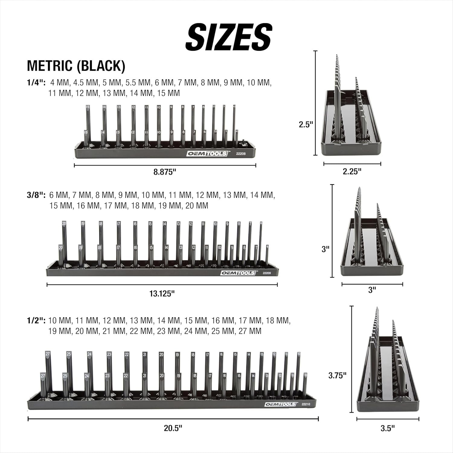 22233 Tool Storage Organizer for SAE and Metric Socket, 6PC Socket Organizers...