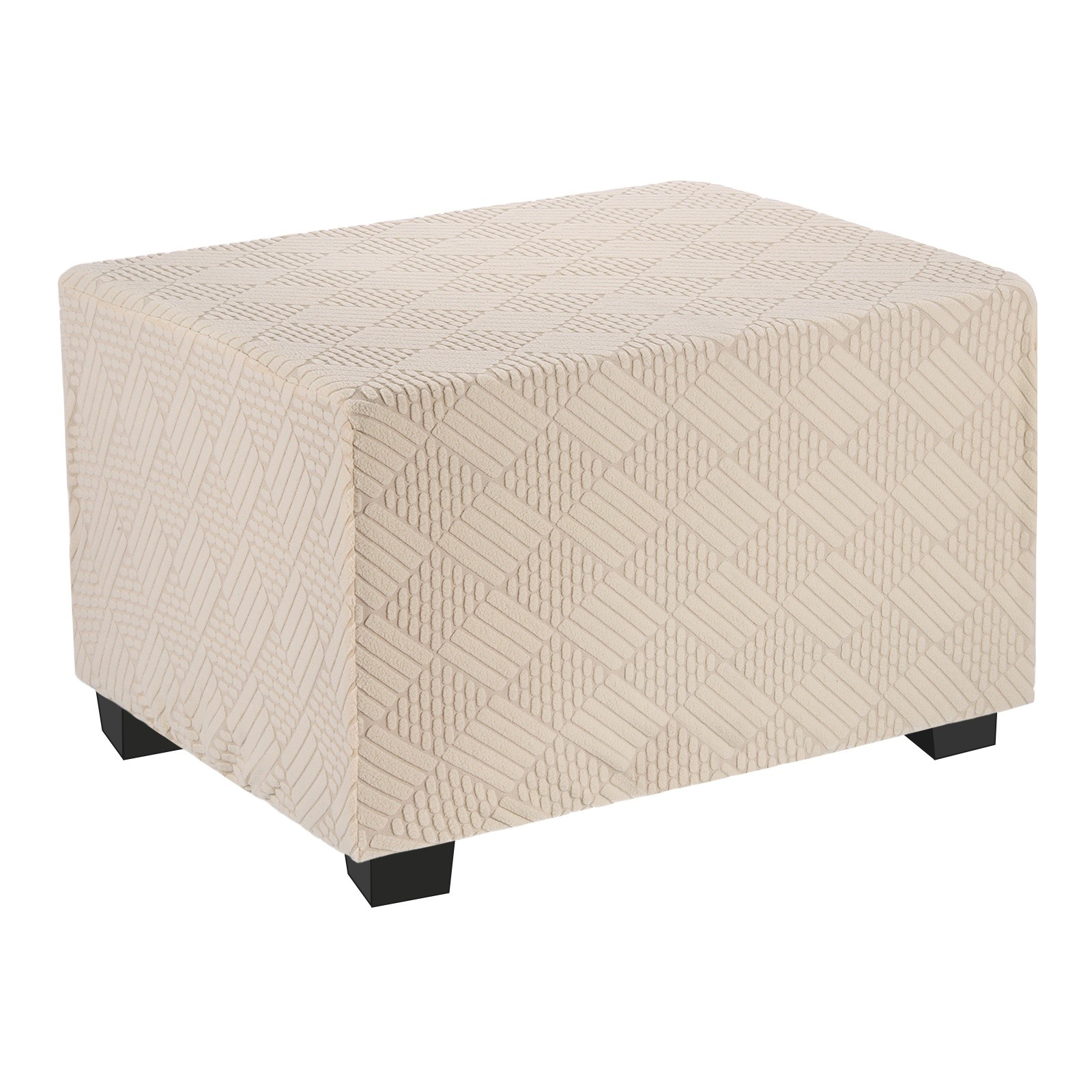 Stripe Stretch Foot Stool Cover Square Fit Length 23"-27", Medium, Beige