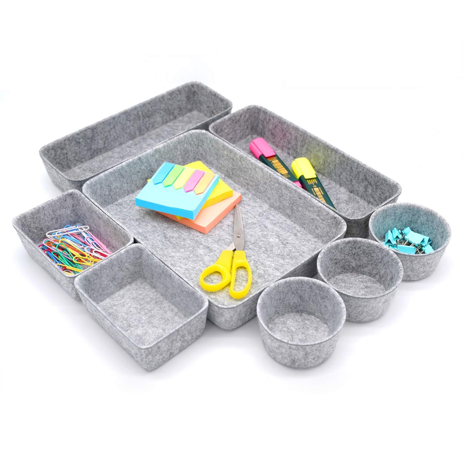 8 Piece Desk Drawer Organizer Trays Felt Shallow Bin, Pen Jewelry Storage Gray