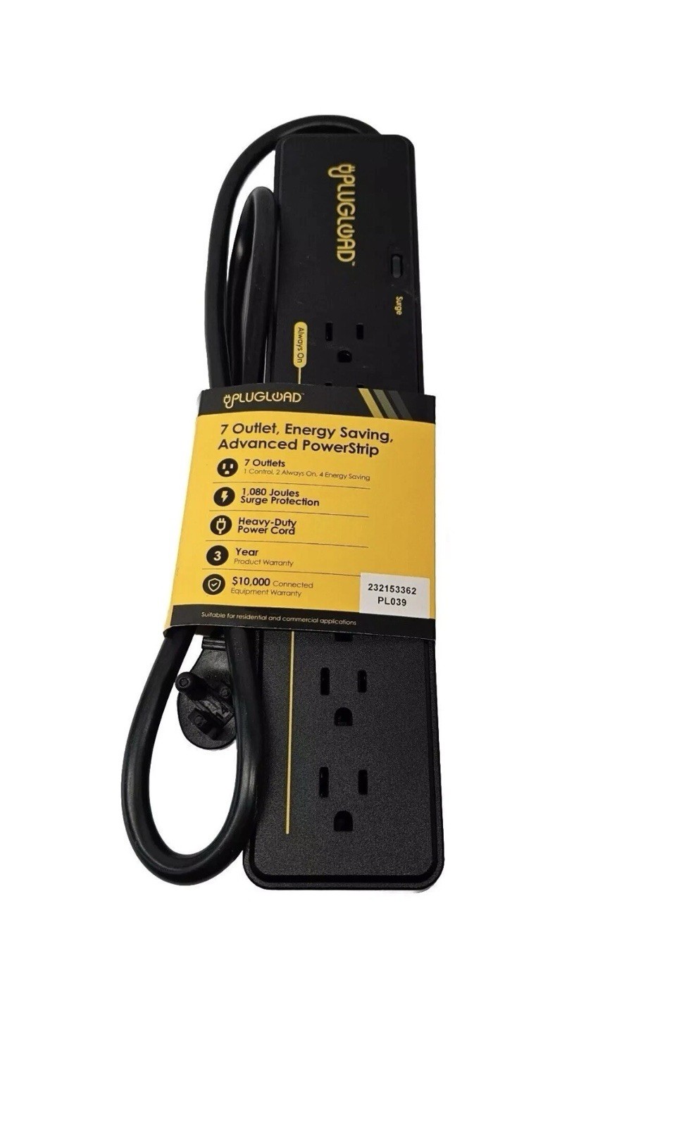 NEW 7 Outlet Energy Saving Advanced Power Strip Made By PlugLoad Heavy Duty