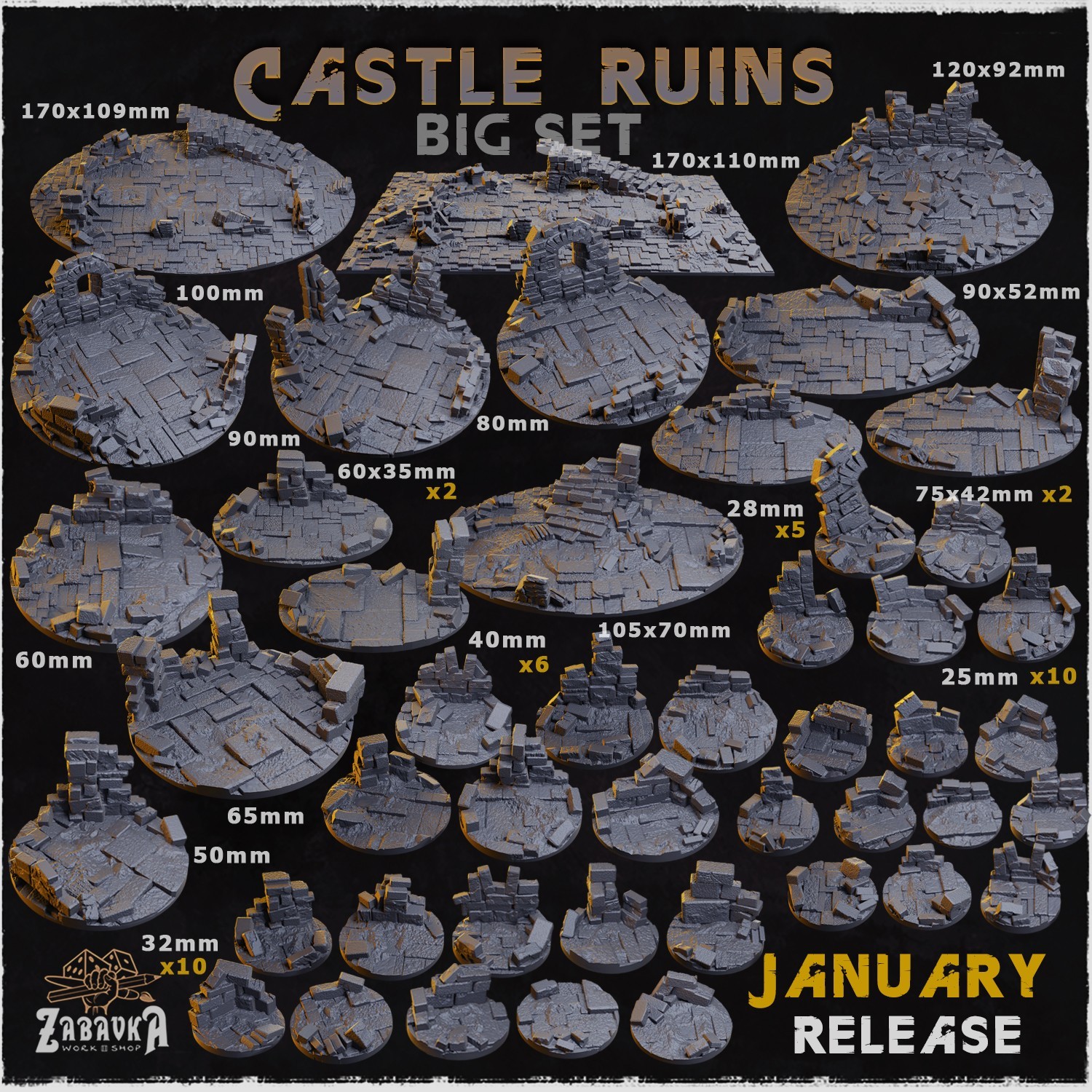 Castle Ruins Bases for Wargame & RPG Miniatures 16k Resolution Zabavka