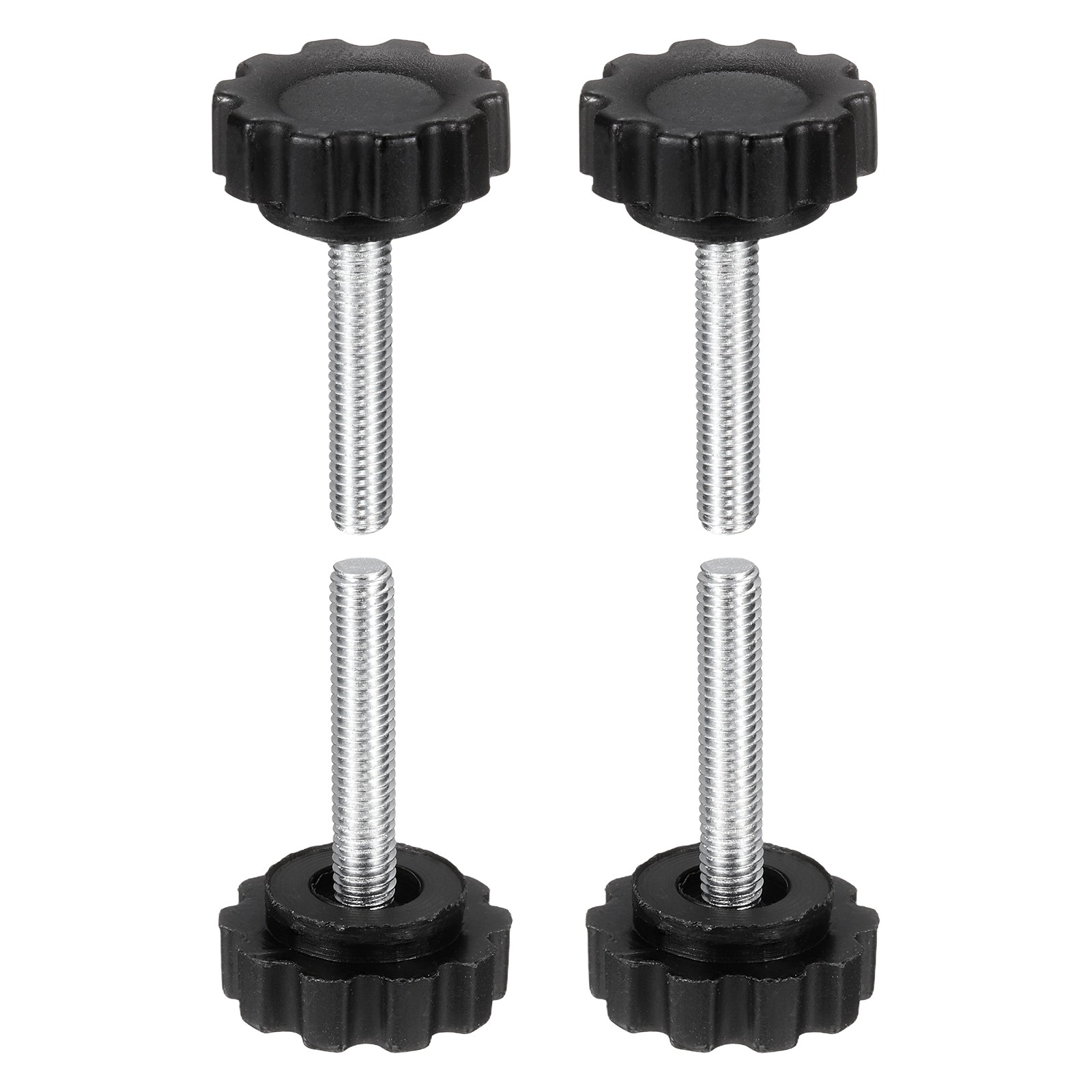 4 Pcs M5 x 25mm Male Thread Knurled Knobs Handles Hand Clamping Screws Black