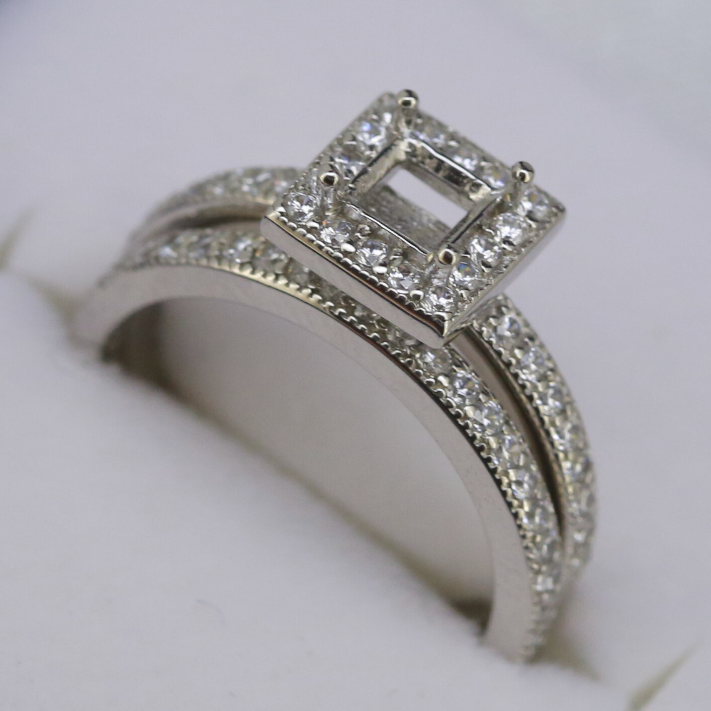 Contemporary Sterling Silver Semi Mount Ring Setting SQ 4x4mm White Topaz