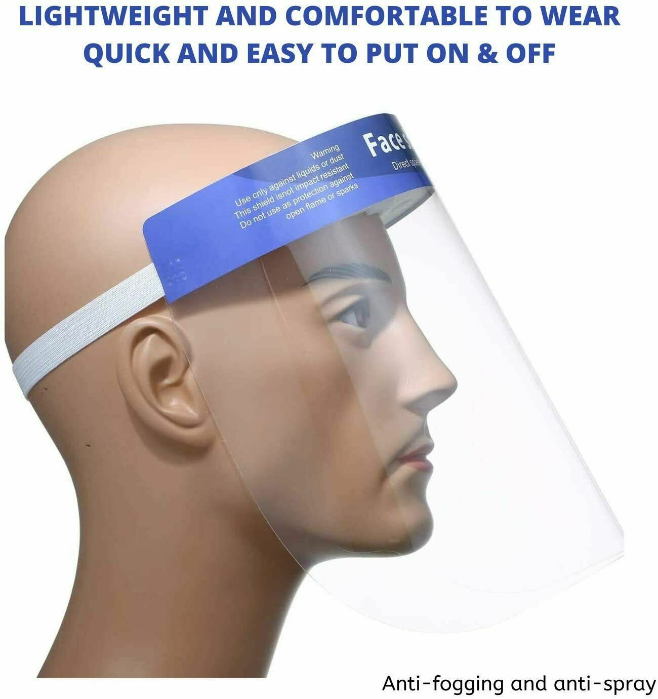 10 Pack Reusable Face Shield Adjustable, Elastic Headband Clear Visor.