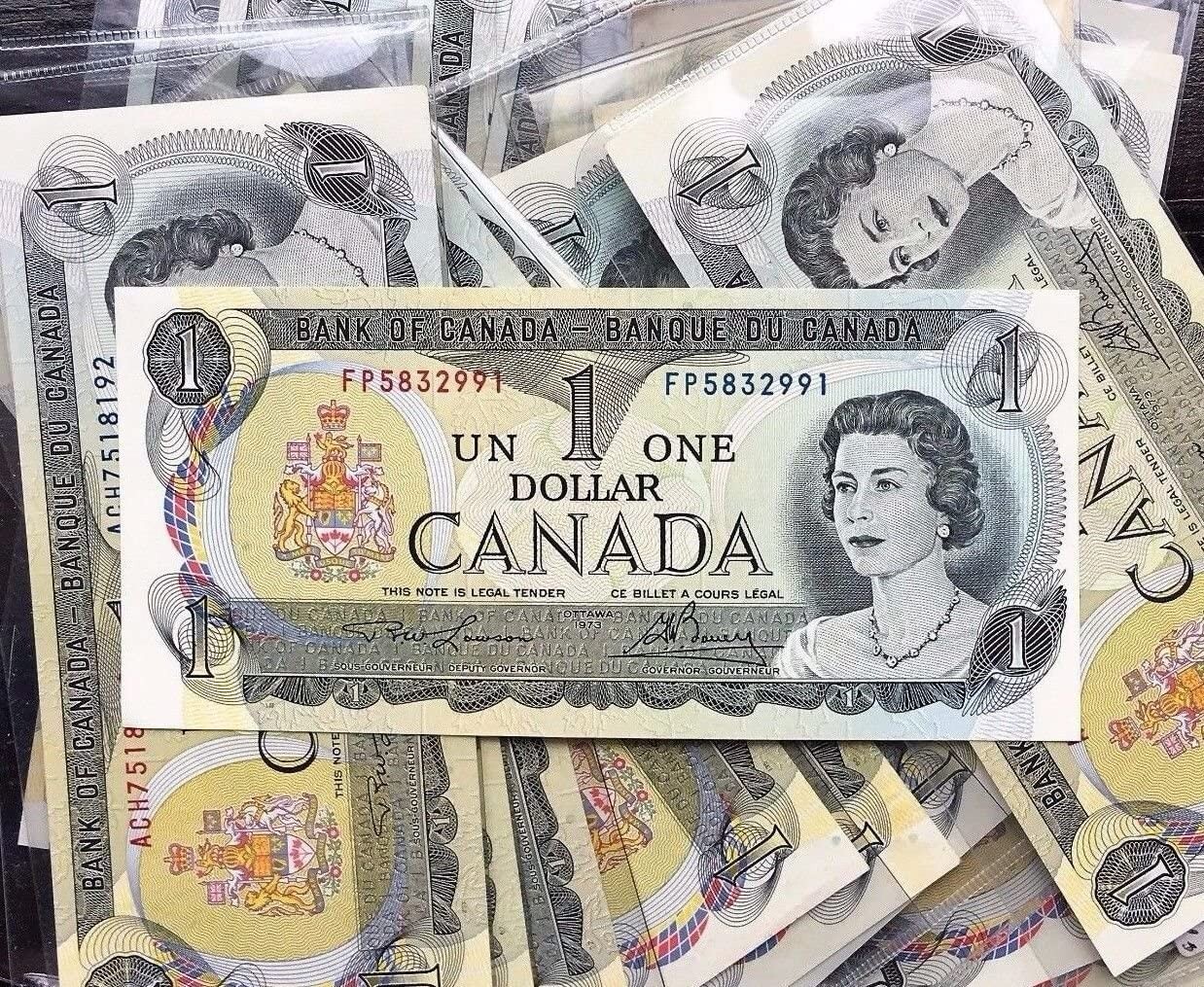 1973 Canada Dollar 1 Dollar Banknote-High Grade Mint with Protective Sleeve