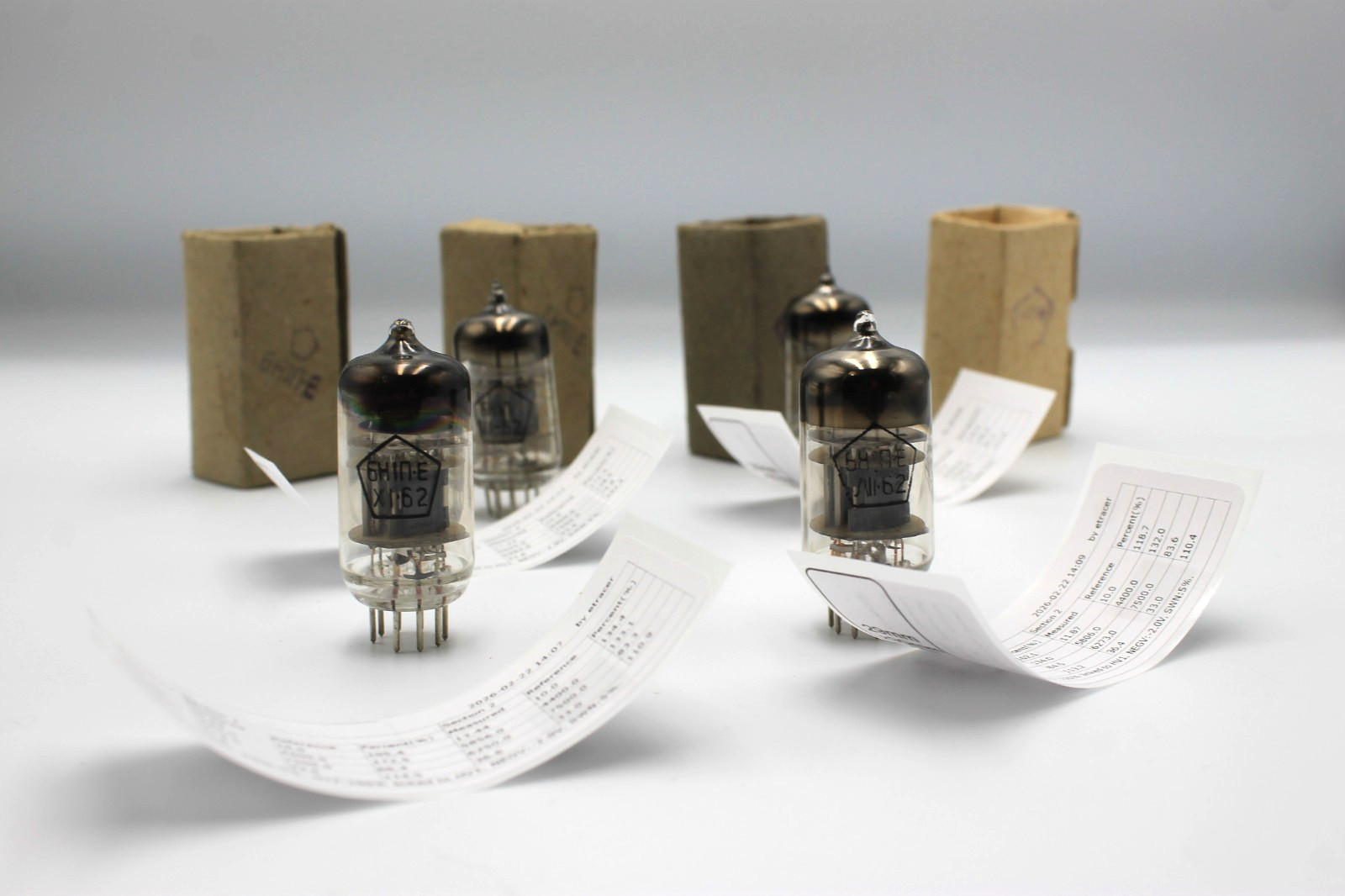 4 PCS 6N1P-Е / E88CC / 6DJ8 / 6922 .NEVZ. Boxed Anode. 1962'. Etracer Tested.