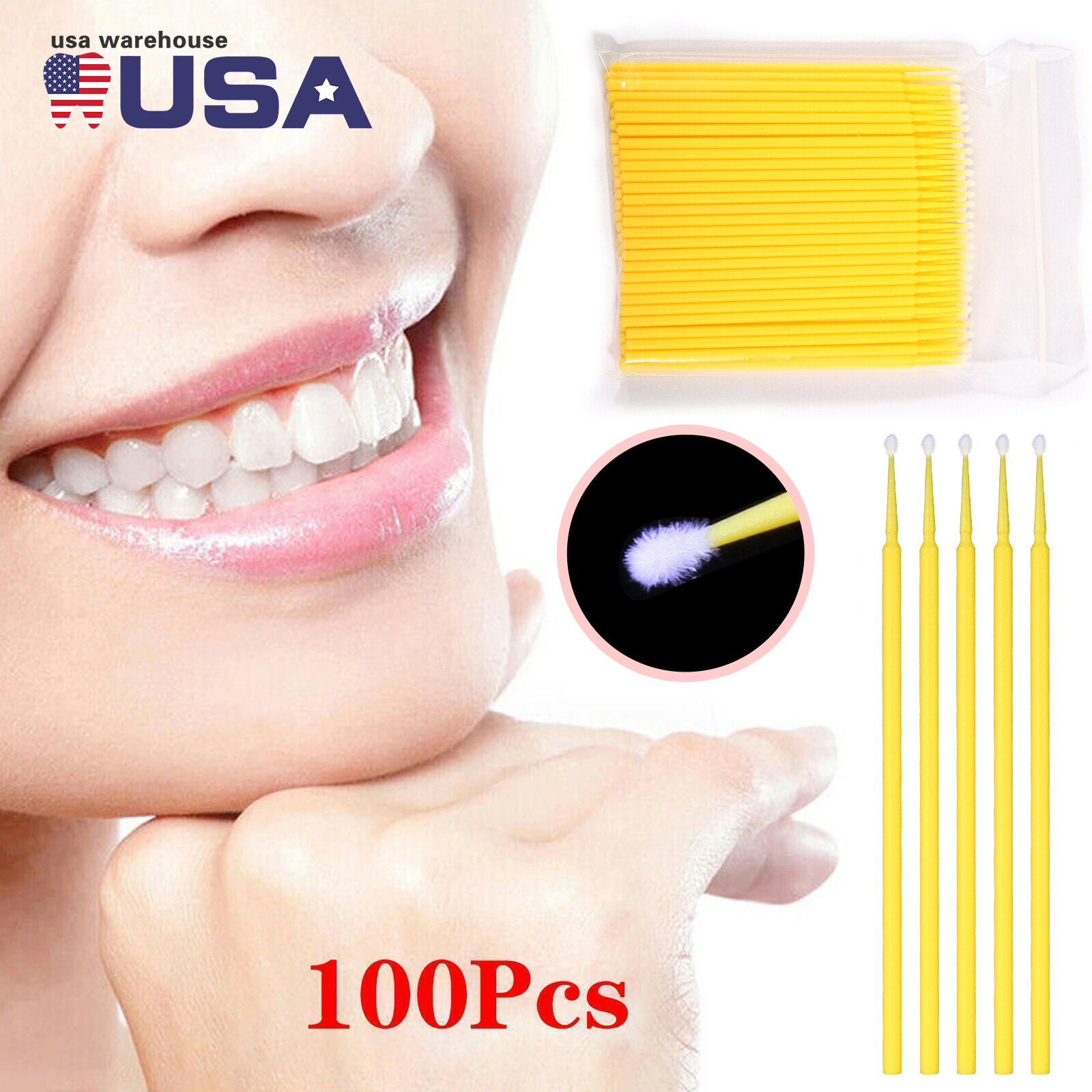 100*Dental Micro Brush Disposable Materials Tooth Applicator Eyelash Medium sl