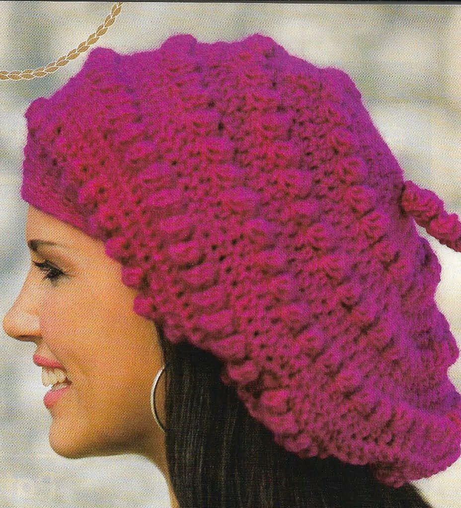 BOBBLED BERET SLOUCHY HAT WOMEN'S CROCHET PATTERN INSTRUCTIONS