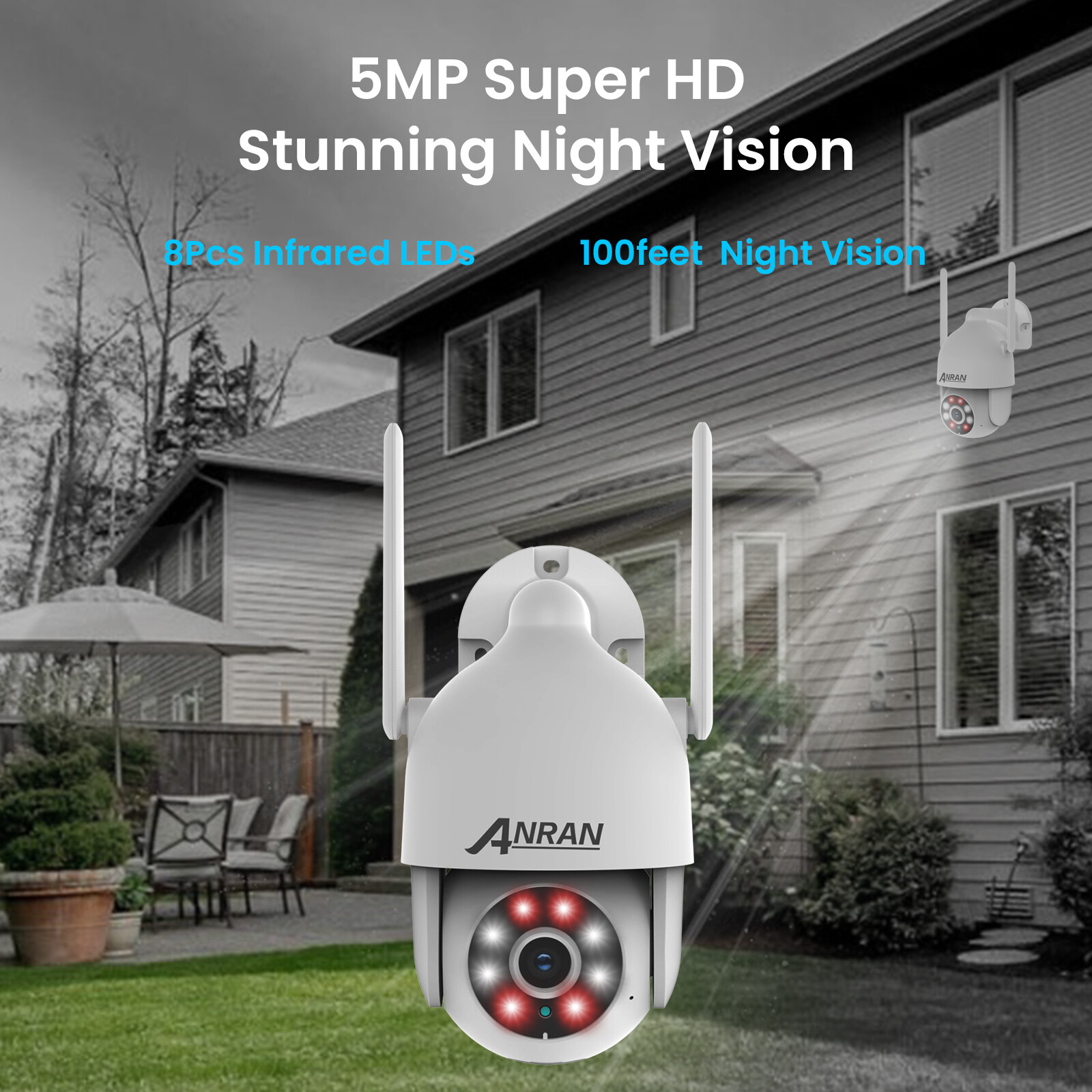 ANRAN Wired POE Security Camera System Outdoor PTZ Motion Detection 8CH NVR Kits