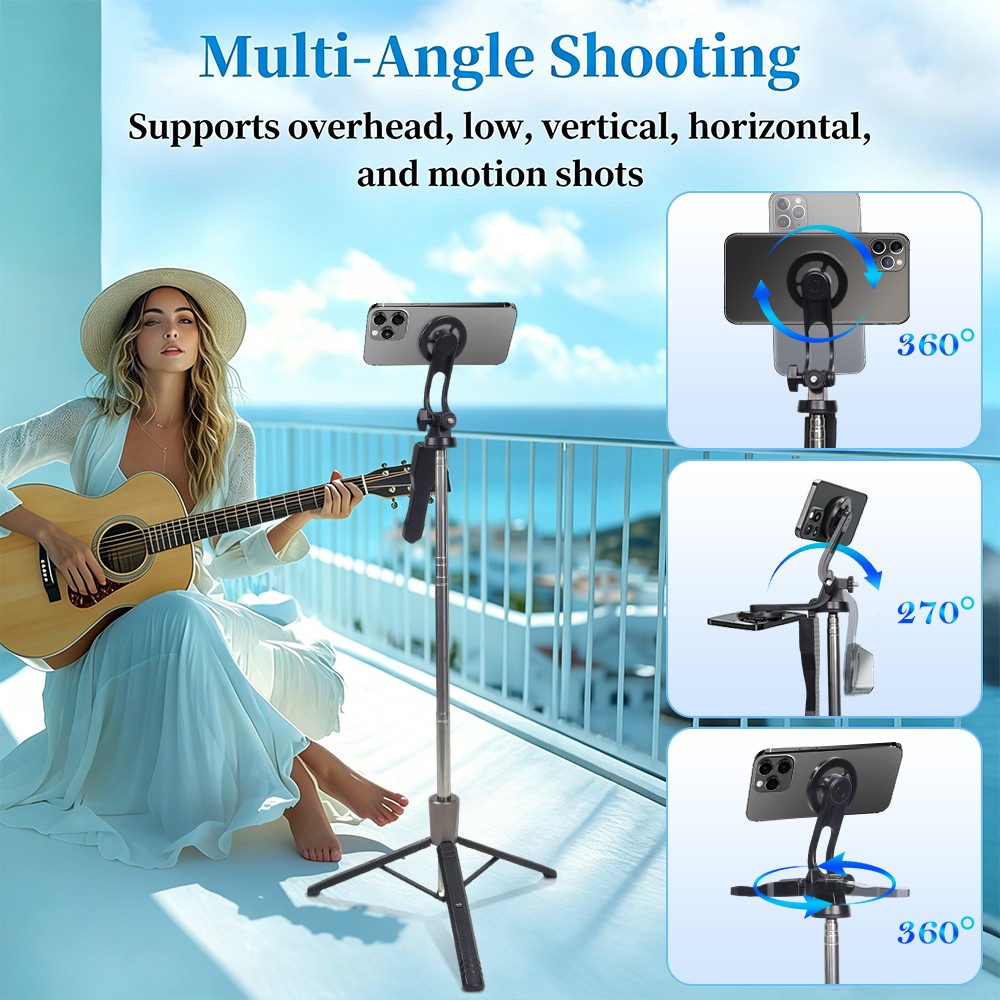 Magnetic Phone Tripod Extendable 360° Selfie Stick w/Remote for iPhone & Android