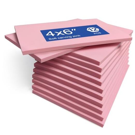 4 x 6" Pink Rubber Carving Blocks, 12 Pack Soft Linoleum Blocks for