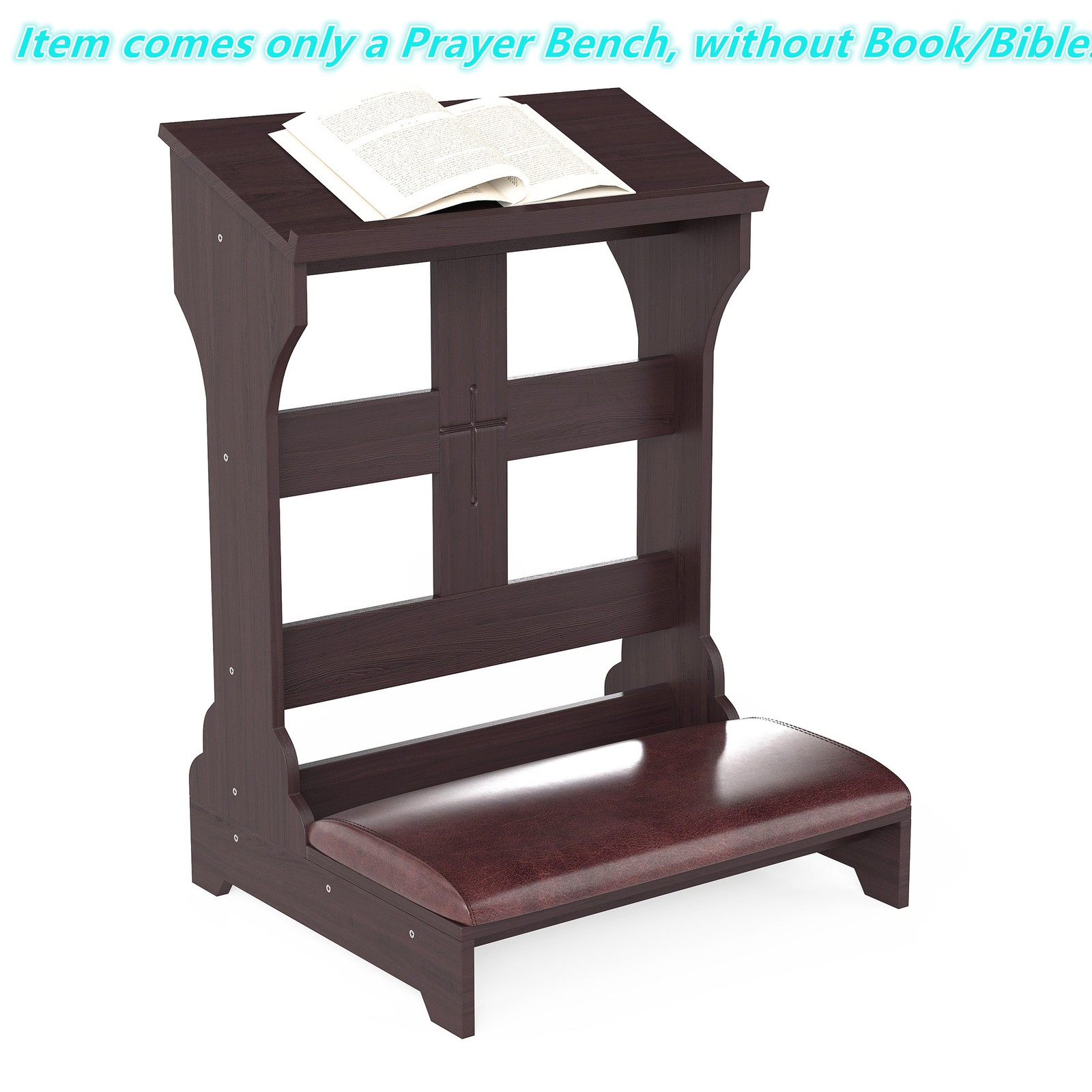 Prayer Bench Stool Solid Wood Prayer Kneeler w/ Shelf & Cushion Church Prayer