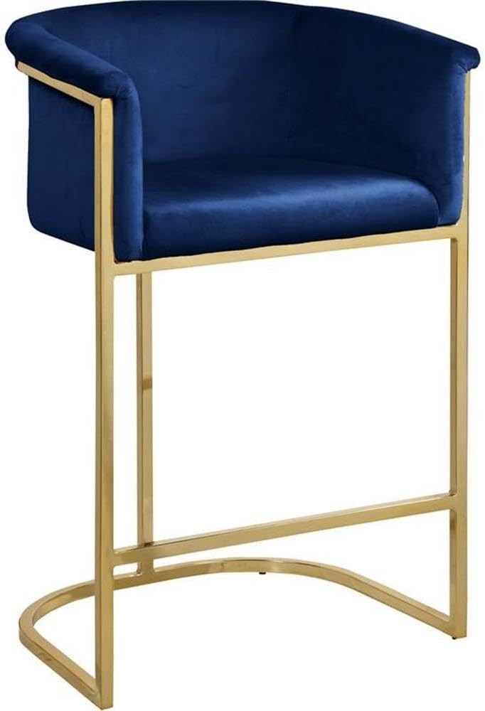 Meridian Furniture Donatella Velvet Counter Stool Durable Steel Base Gold