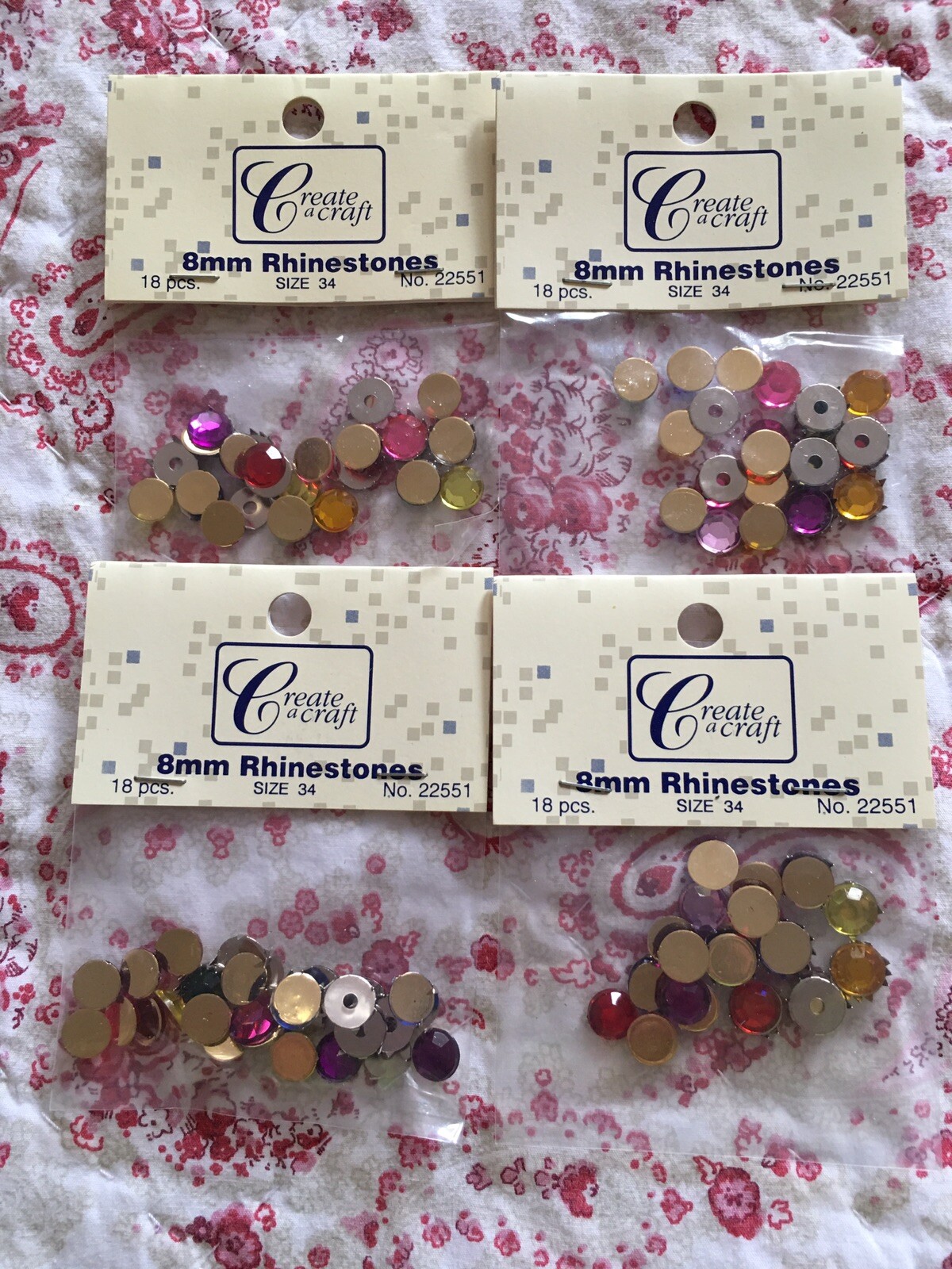 VTG LOT OF 4 PKGS 8 MM RHINESTONES 72 PCS NEW Scrapbooking Jewelry Cards Crafts