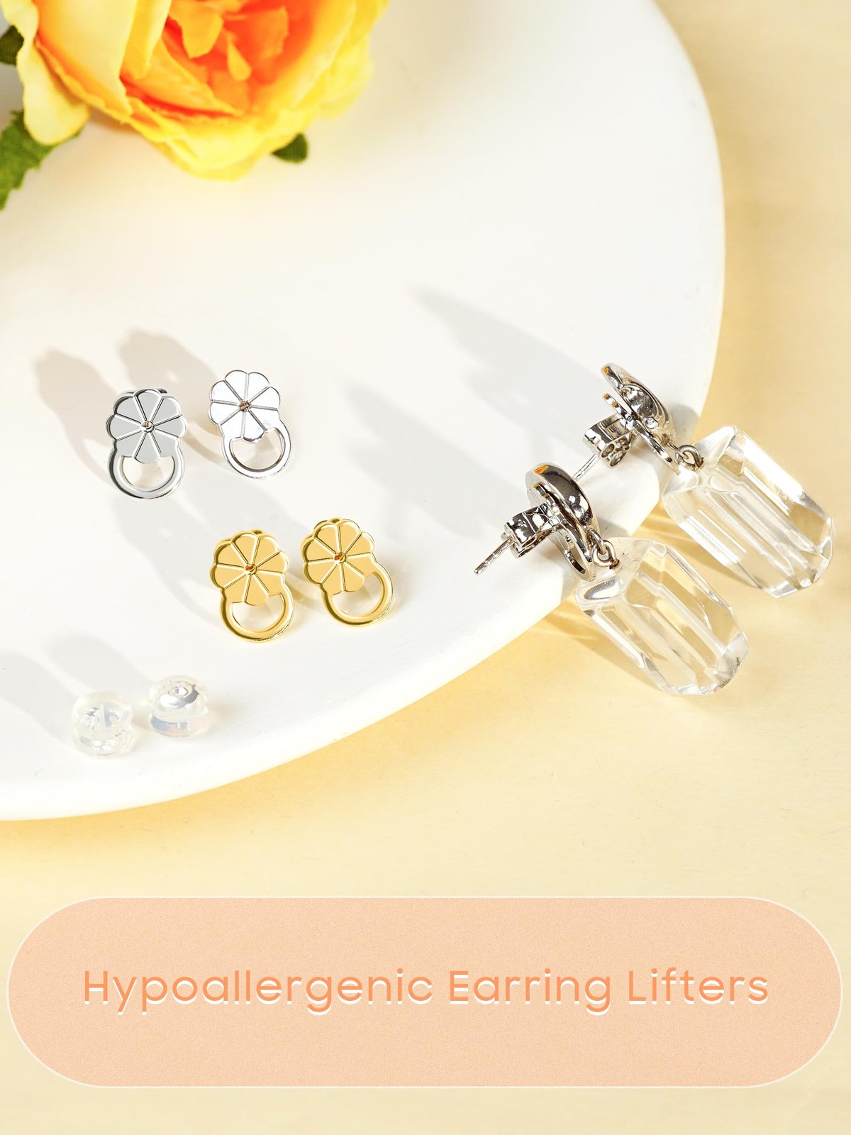 Earring Backs for Droopy Ears, Adjustable Heavy Earrings Lifters Backs, 8 Pai...