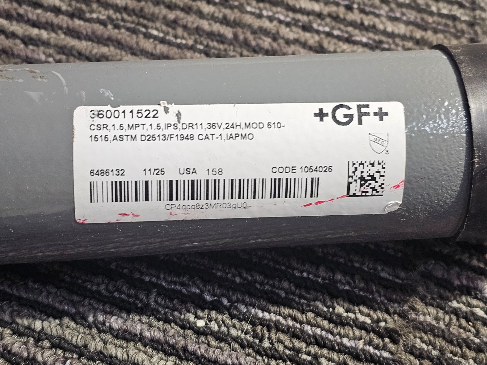 GEORG FISCHER CENTRAL PLASTICS 360011522 1.5" Gas Compression Riser Gray