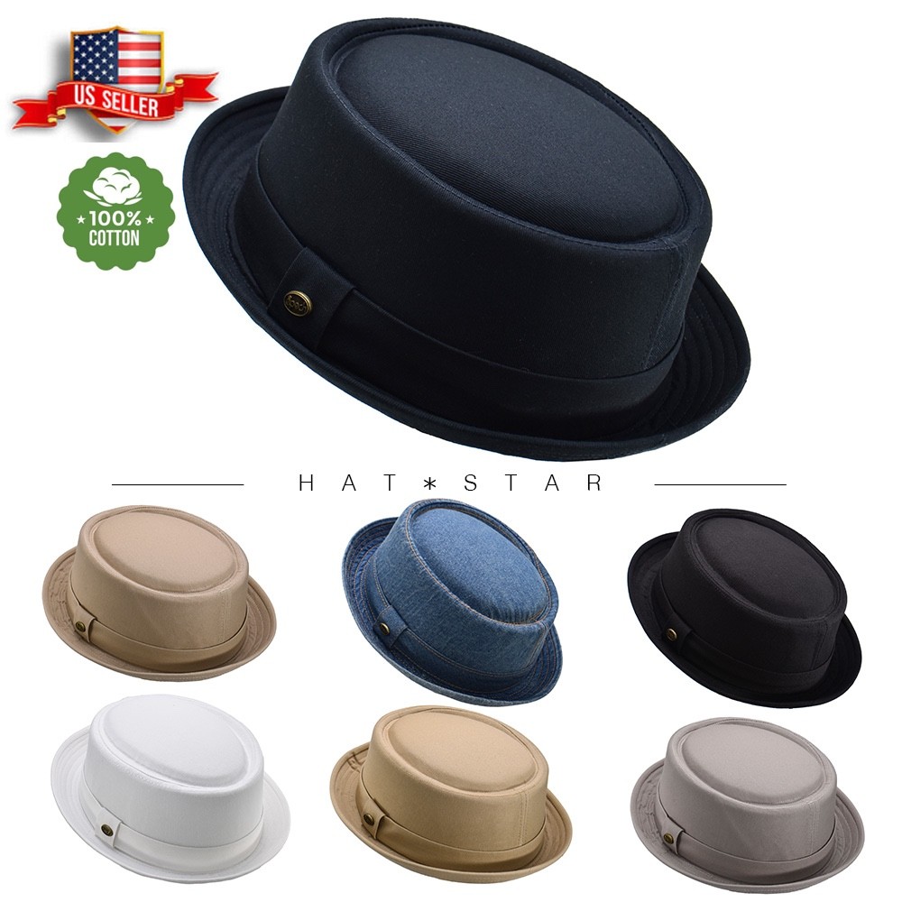 Men's Everyday Cotton All Season Pork pie Boater Derby Fedora Sun Hat