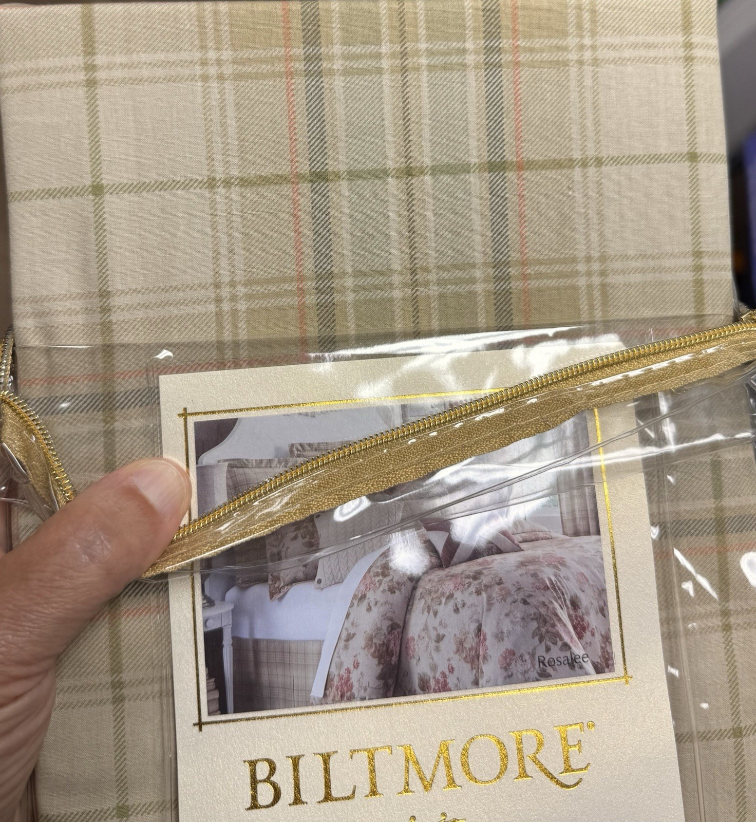 Biltmore 26” euro European pillow sham taupe Beige sage neutral plaid $68 new