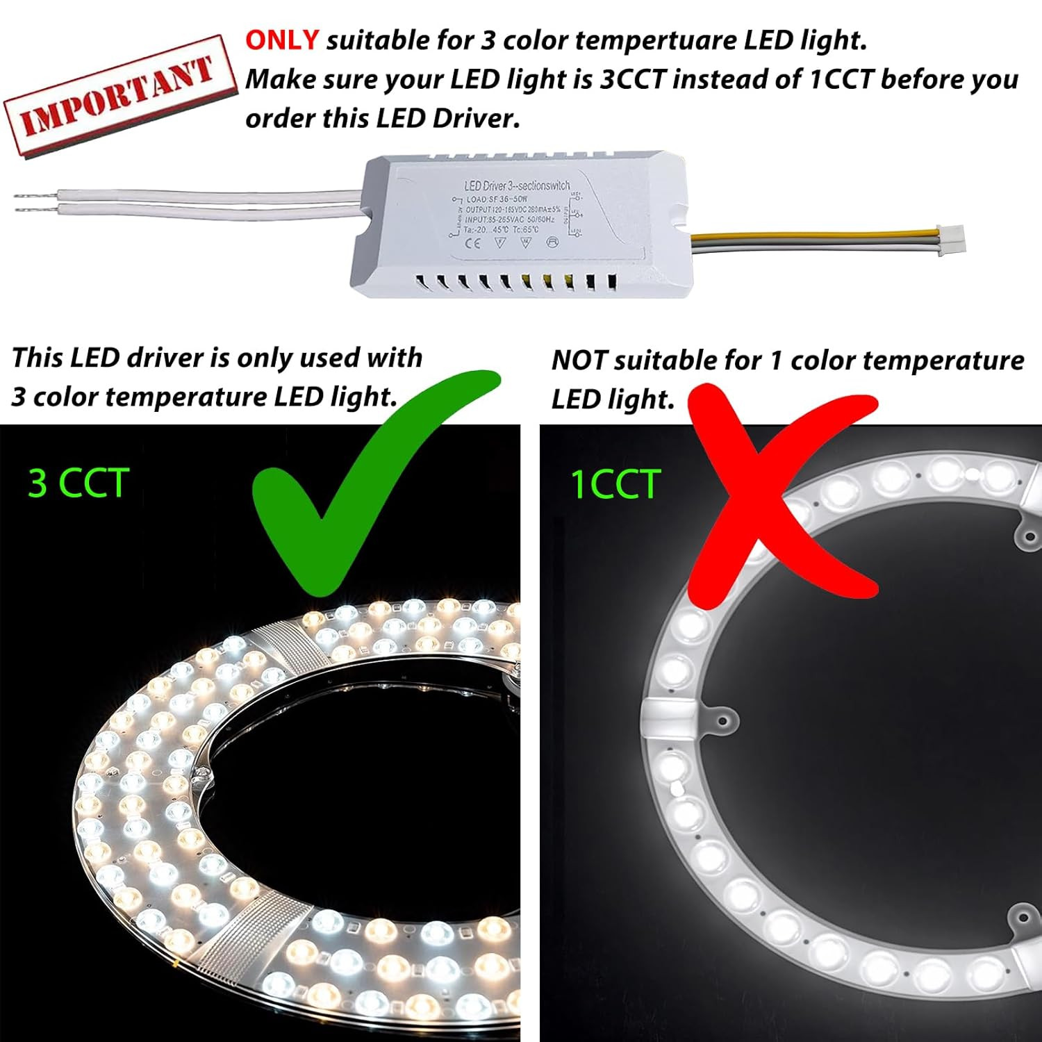 LED Driver 36-50W for Multi-Color Ceiling Strip Spot Light Module Panel, Repl...