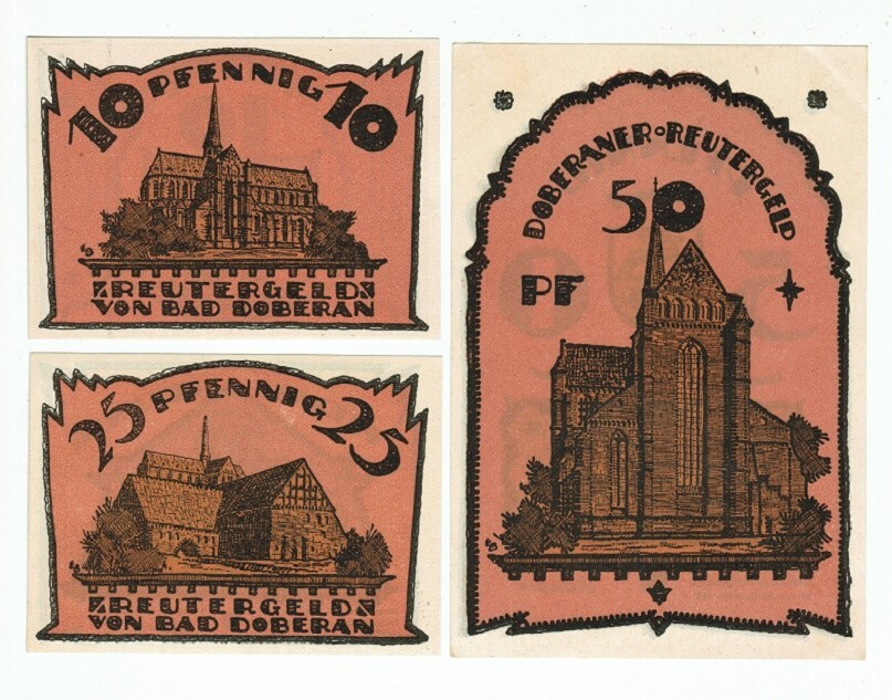 SET OF 3 GERMANY NOTGELD 10.25.50 PFENNIG BAD DOBERAN 1921
