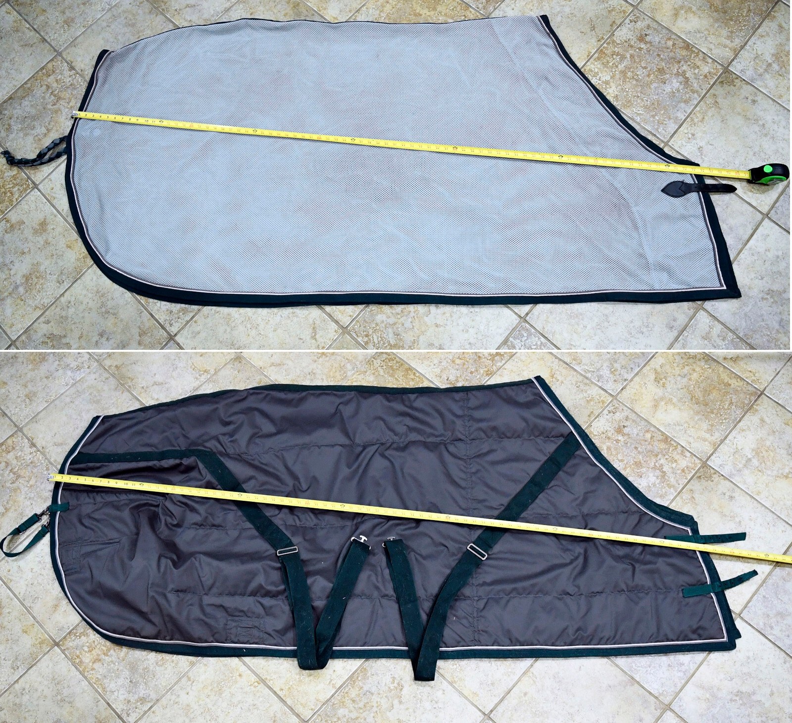 The Clothes Horse Stable blanket + scrim grey/ hunter green, 76”