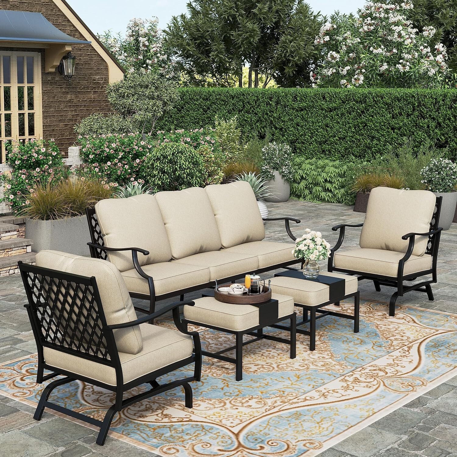 5 PCS Patio Furniture Set Outdoor Conversation Set w/2 Metal Chairs for Backyard