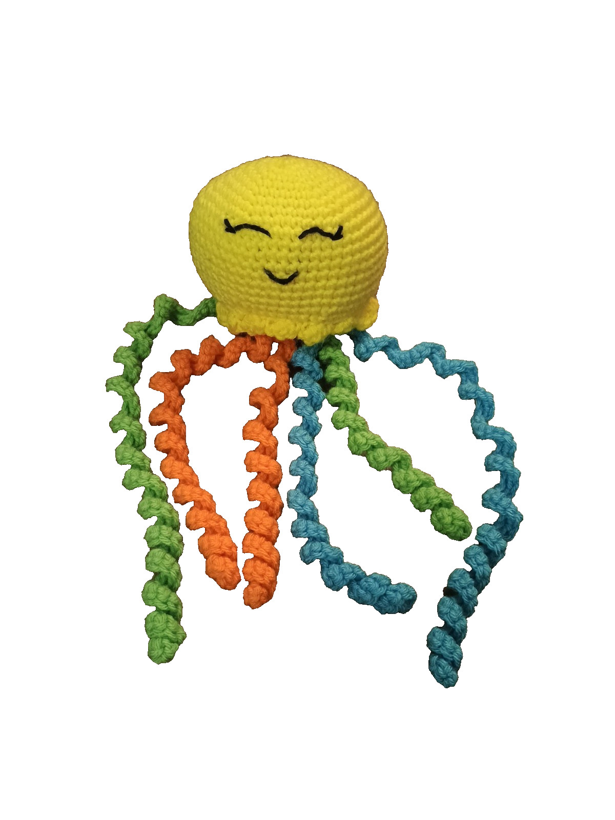18” Crochet Happy Jellyfish Amigurumi Handmade Yellow Blue Orange Geen ADORABLE!