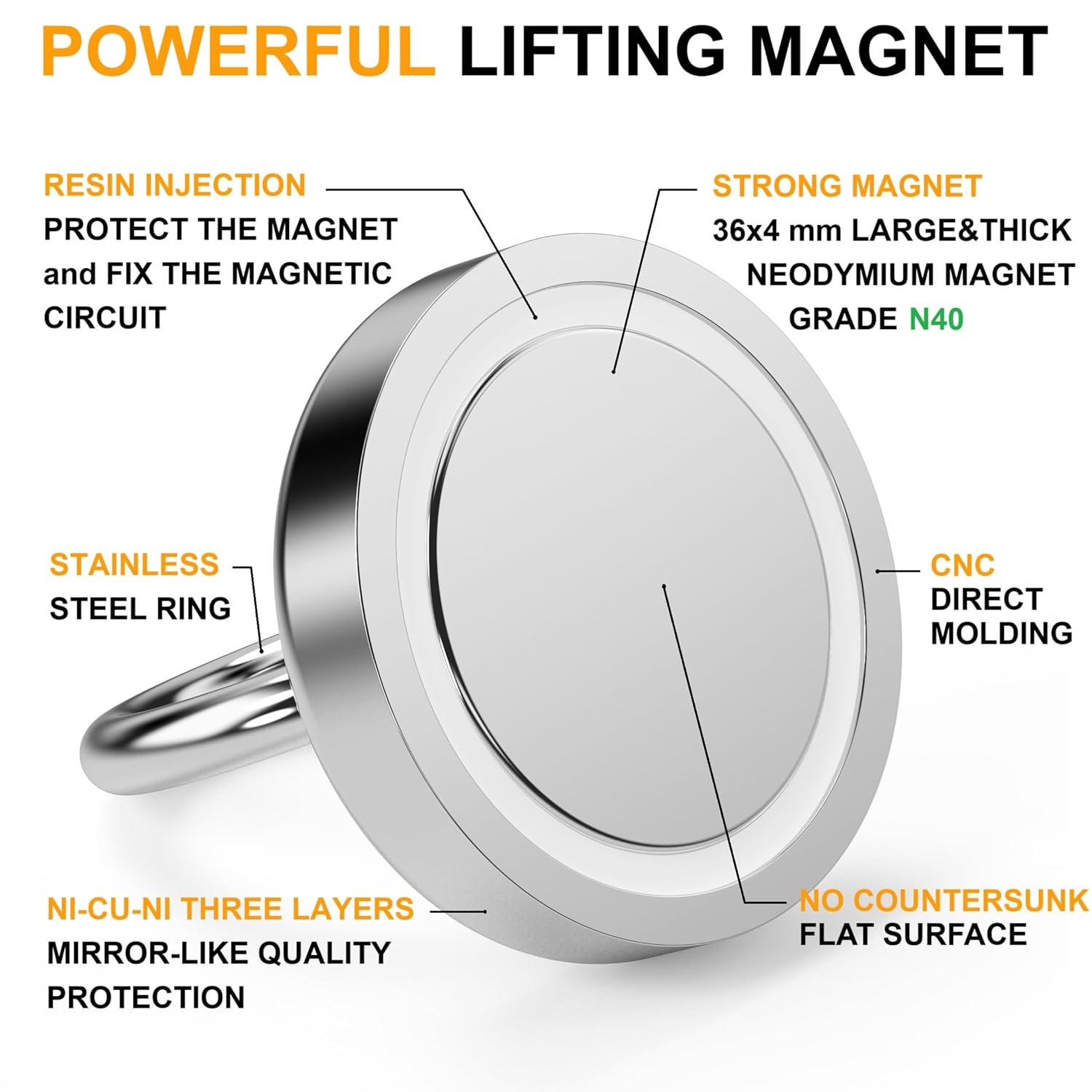 Magnetpro Strong Neodymium Magnets with Ring, 120 Lbs Pulling Force, Diameter 1.