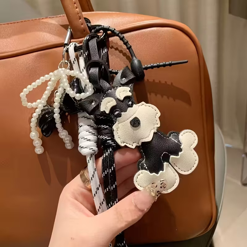 Schnauzer Dog Bow Faux Vegan Leather Bag Charm Backpack Key Fob SALE HELPS DOGS