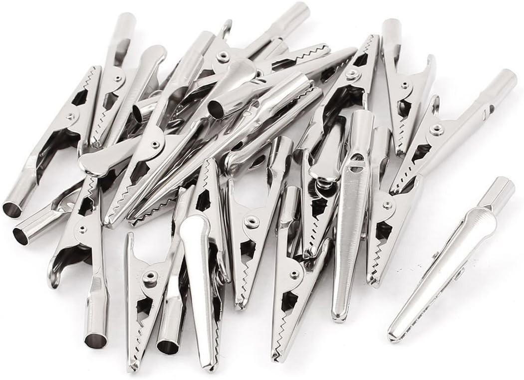 25 Count 2-inch Spring-Loaded Silver Alligator Clips for Electrical Projects