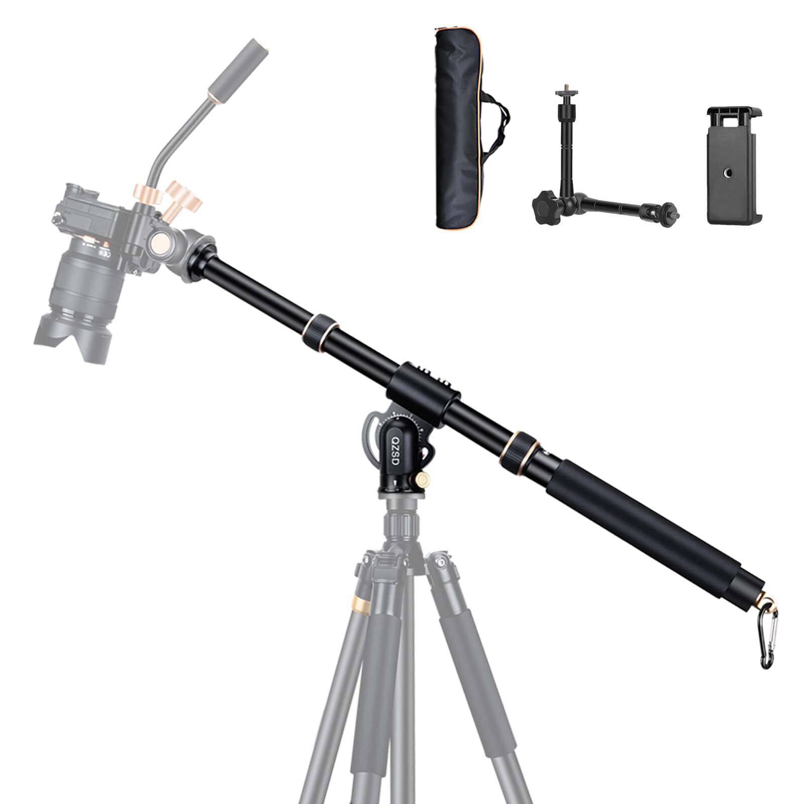 41" Aluminum Tripod Extension Arm Retractable Horizontal Center Column Arm With