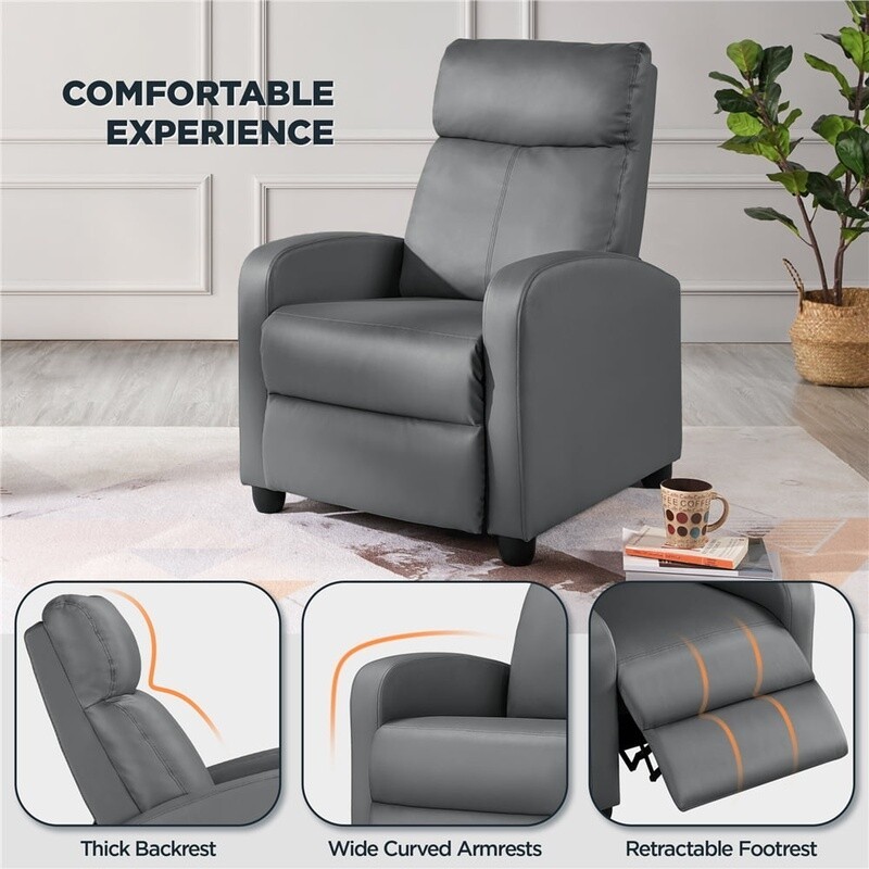 Faux Leather Push Back Recliner Theater Chair Soft Cushioned Gaming Comfortable