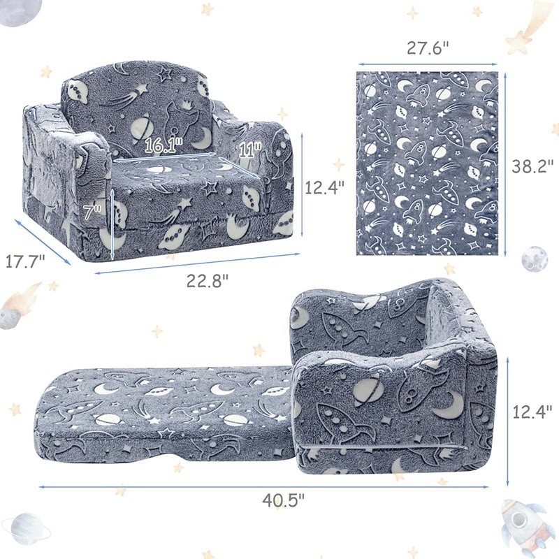 Foldable Toddler Couch W/ Glow in the Dark Starry Sky Blanket Kids Sofa New