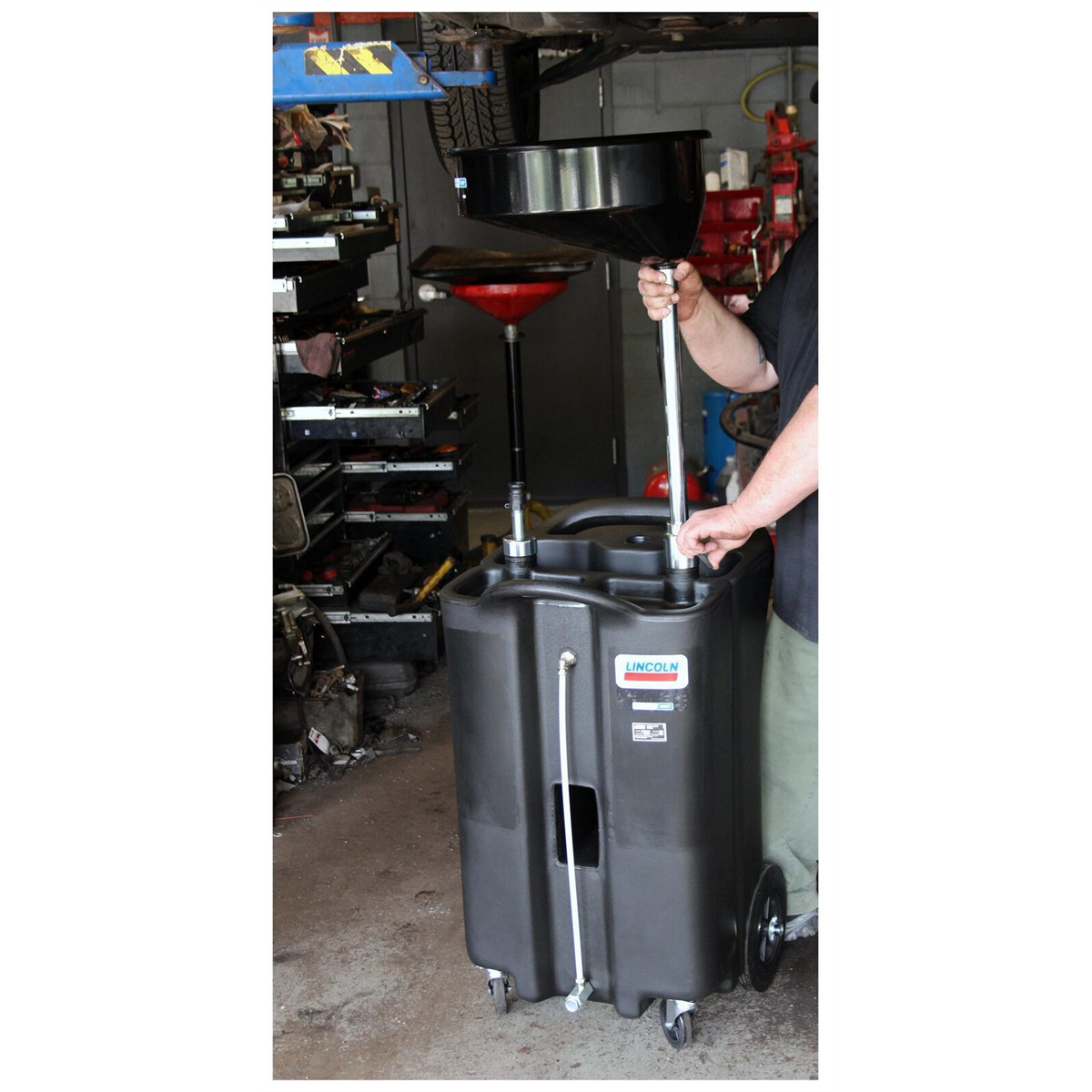 Lincoln 3626 26 Gallon Portable Gravity Fluid Drain w/ 50-75" Adjustable Funnel