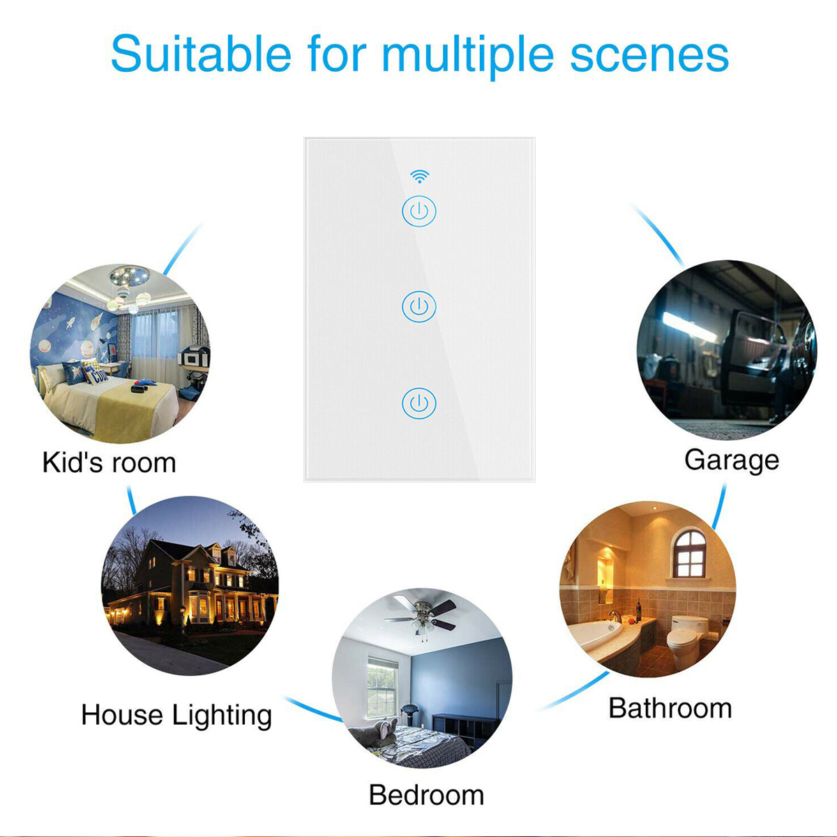 1/2/3 Gang Smart WiFi Wall Light Switch Touch Panel for Alexa/Google/Tuya APP US