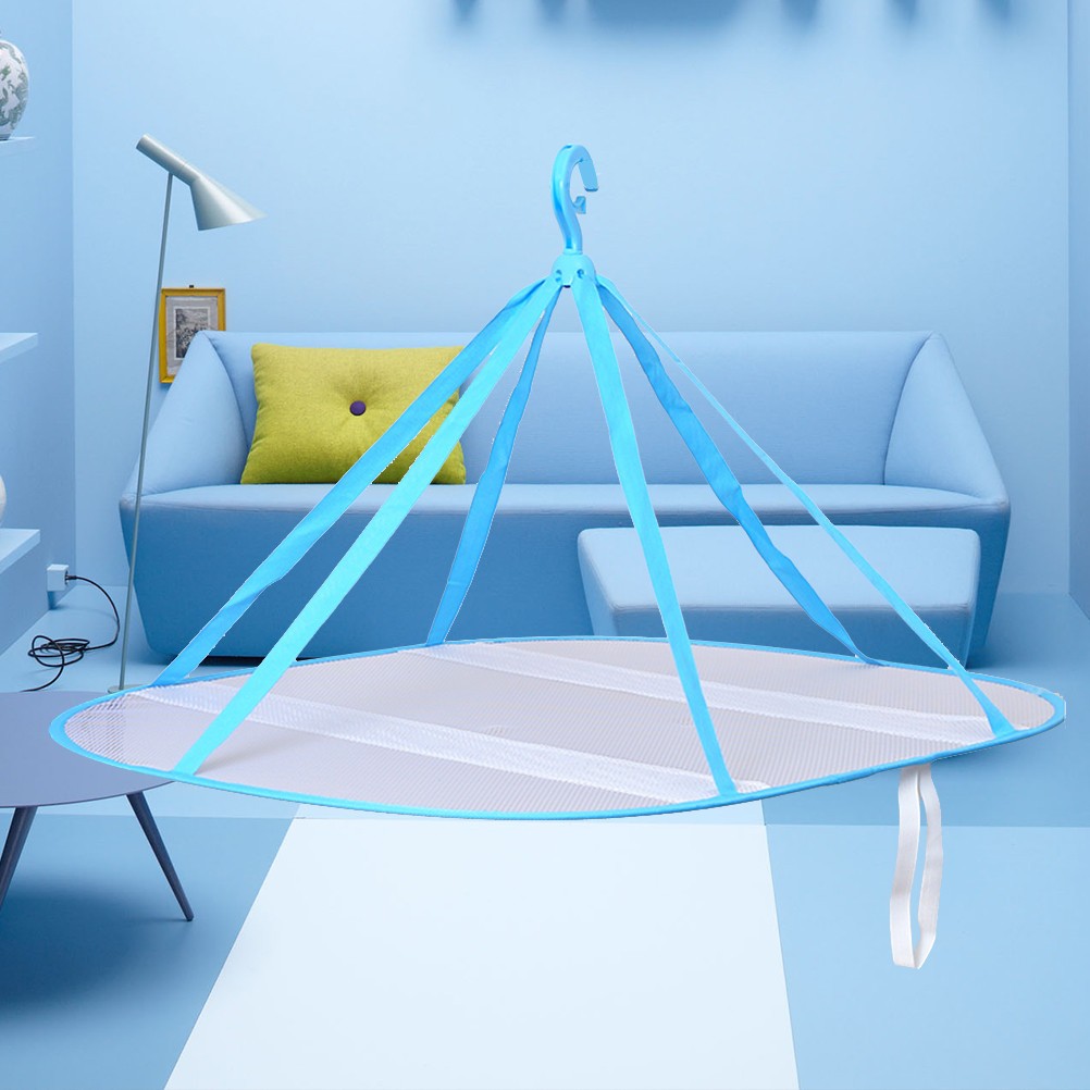 Reusable Blue Mesh Drying Rack Hanging Clothes Dryer Lightweight Breathable Net