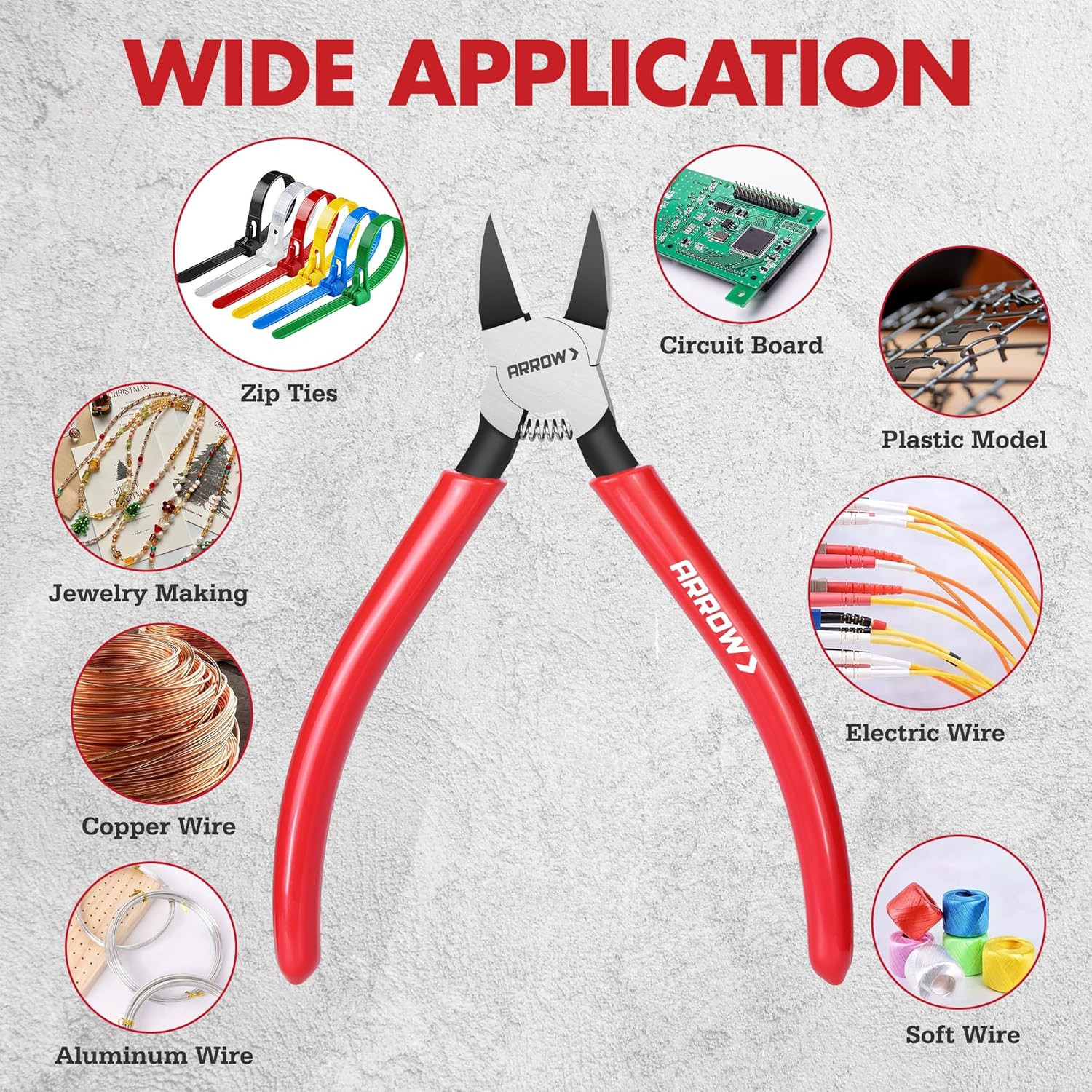 ARROW 7" Precision Wire Cutters, Precision Flush Cut Diagonal Pliers | Spring Lo