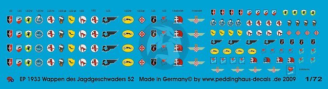 Peddinghaus 1/72 Jagdgeschwader 52 (JG 52) Fighter Wing Unit Markings WWII 1933