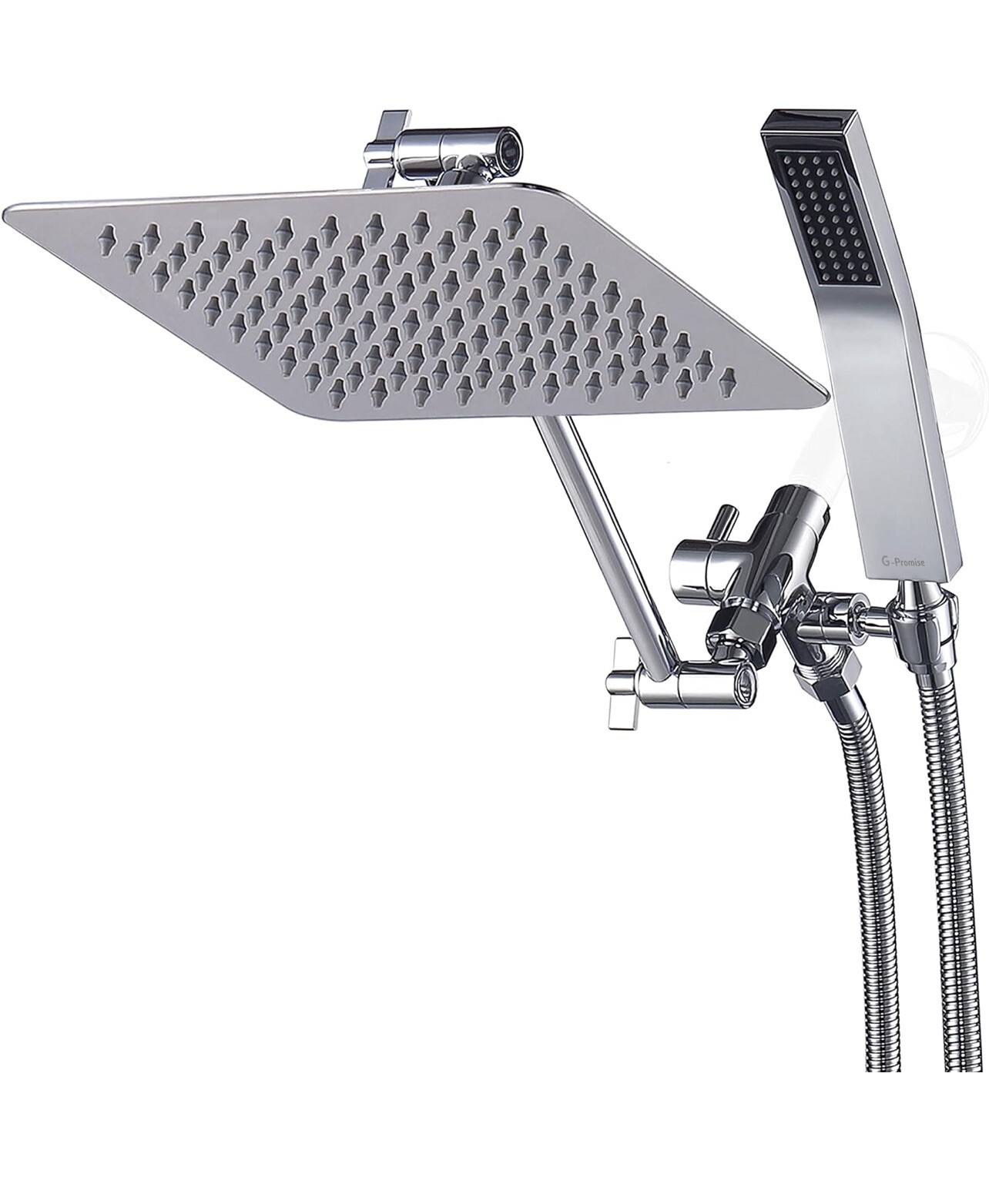 G-Promise All Metal 10" Dual Square Shower Head Combo, Rain Head, Wand Chrome