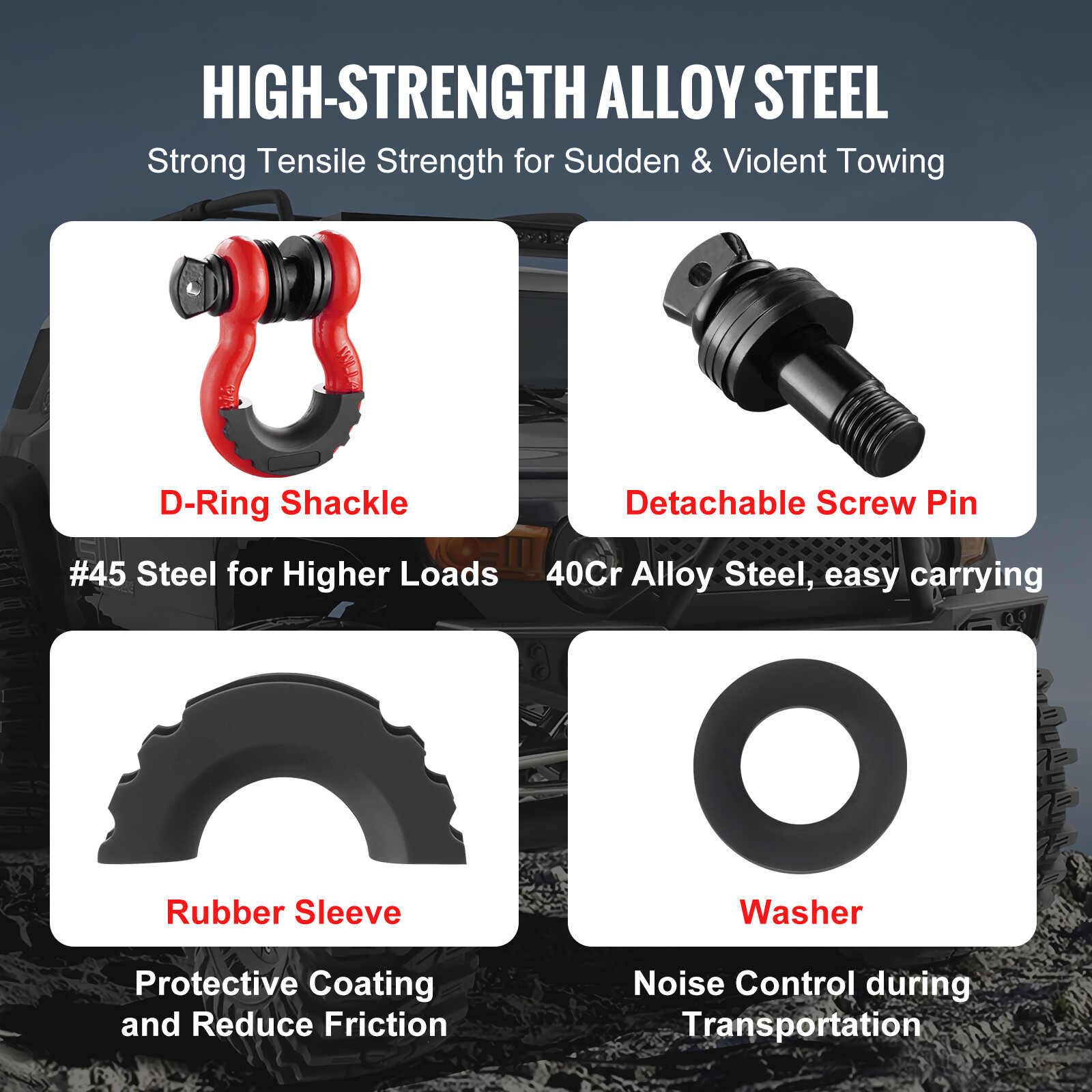 VEVOR 2 Pack 3/4" D Ring Shackle with 7/8" Pin Heavy Duty 62832lb Break Strength