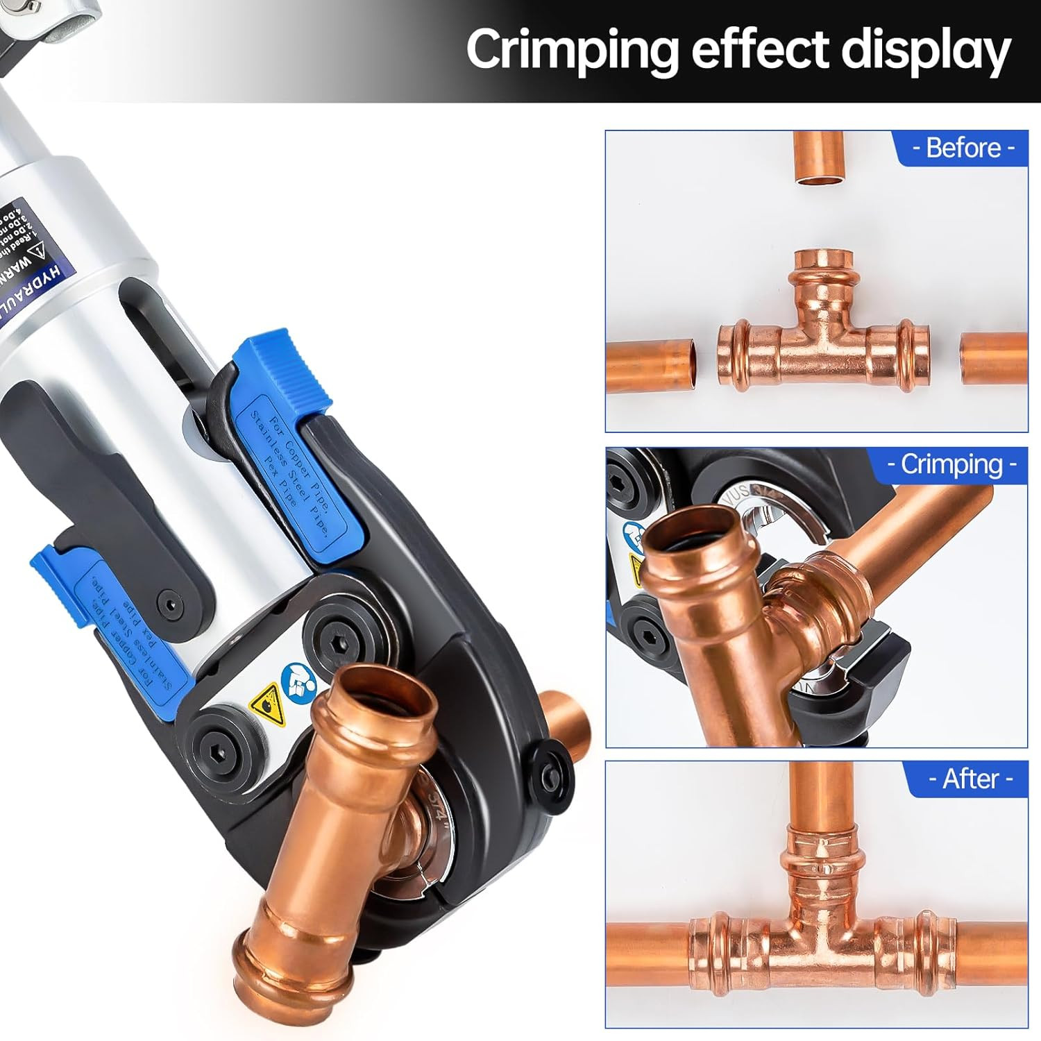 Copper Tube Fittings Hydraulic Pipe Crimping Tool with 1/2 Inch,3/4 Inch and 1 I