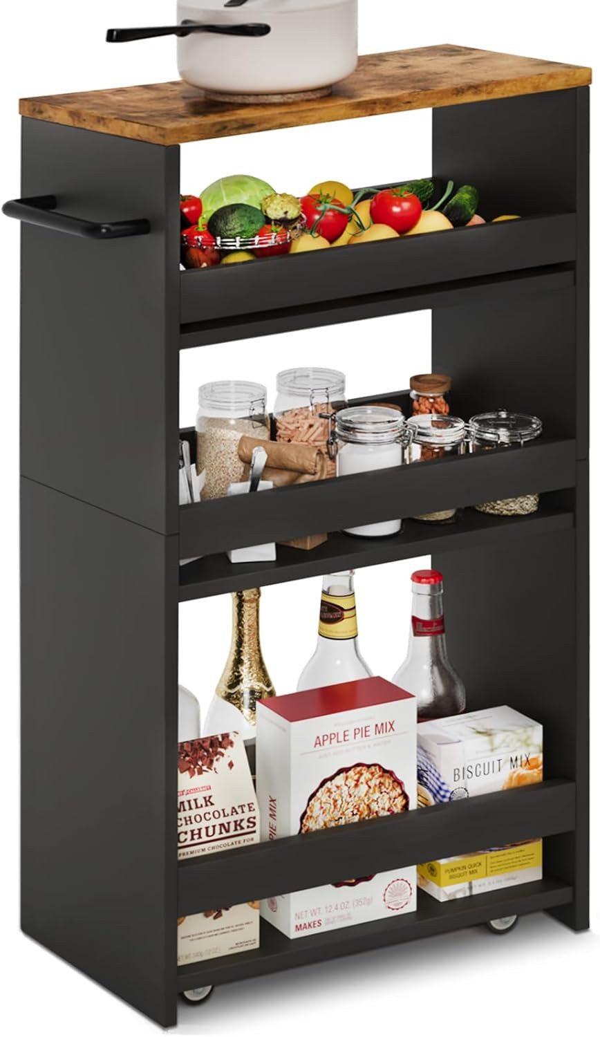 4 Tier Slim Storage Cart with Handle, Slide Out Storage Rolling Utility Cart Mob
