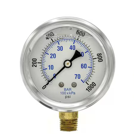 Pic Gauges Pro-201L-254M Industrial Pressure Gauge,  0 To 1, 000 Psi,  2 1/2 In