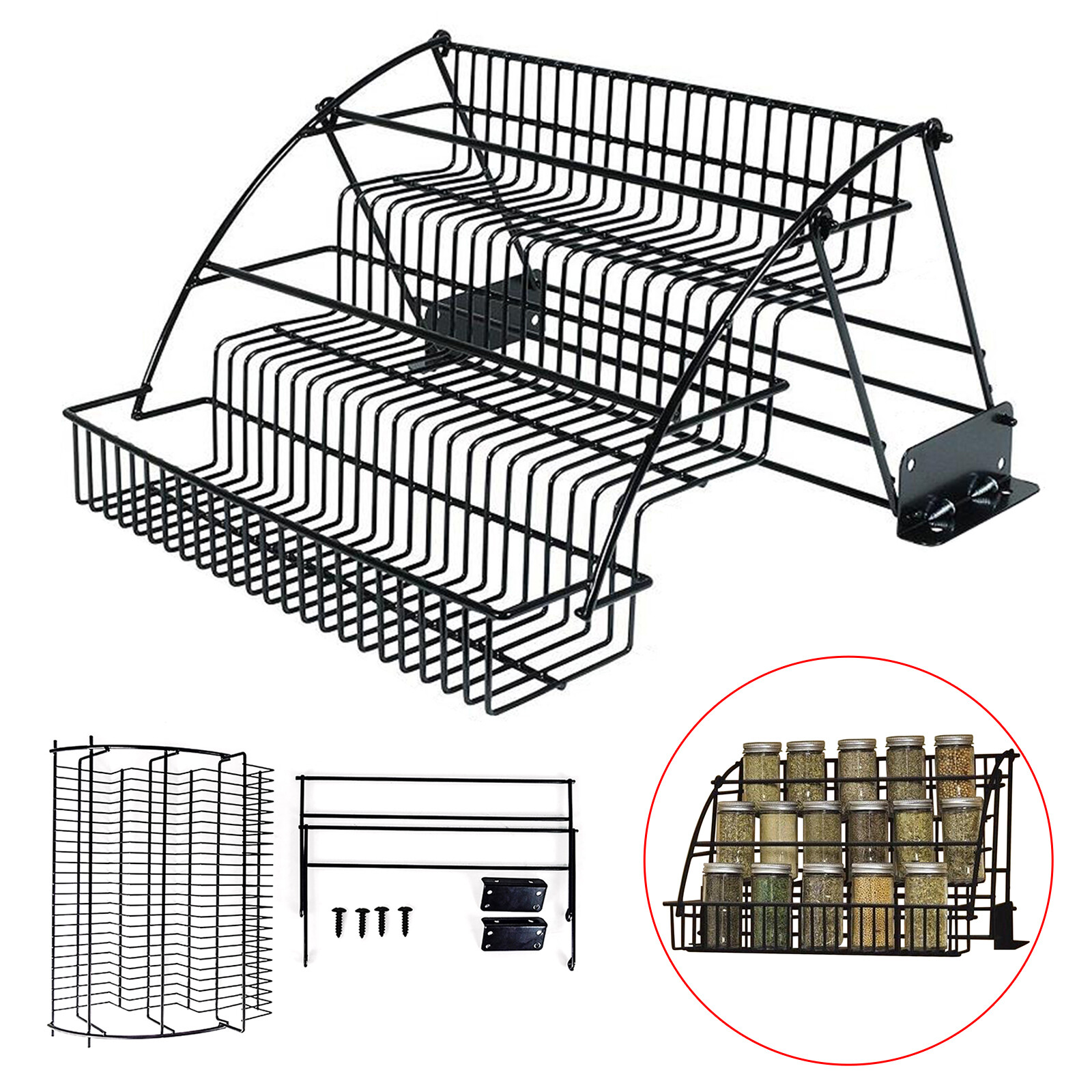 3 Tier Pull down Cabinet Spice Rack Organizer,Metal Storage Shelf for Kitchen