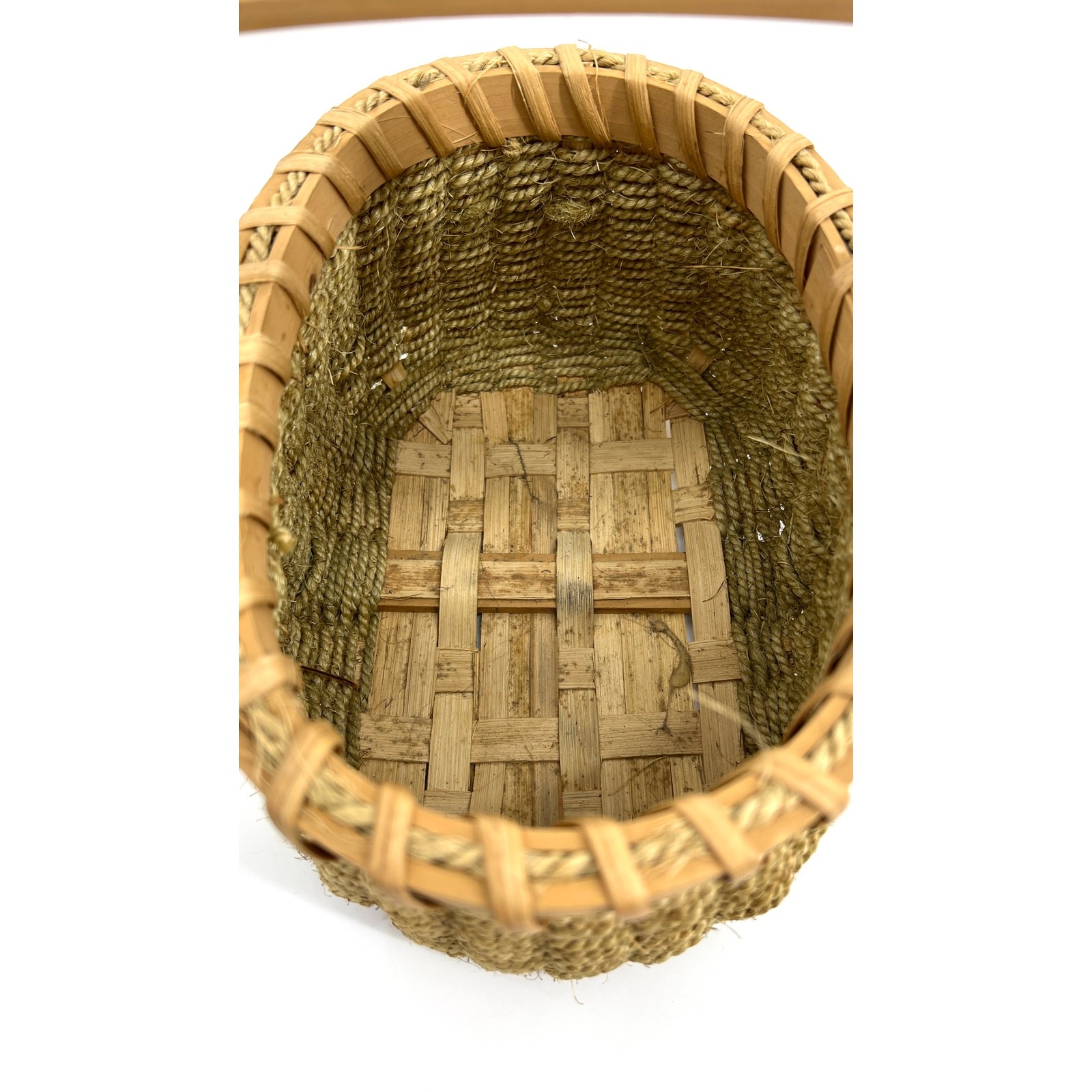 Hand Woven Handmade Wicker and Jute Basket with Handle Vintage