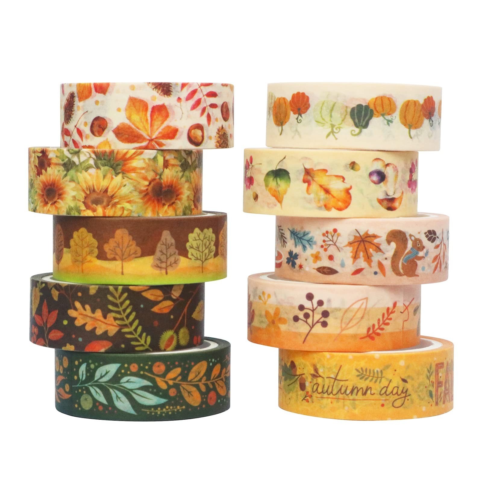 YUBBAEX 10 Rolls Four Seasons Washi Tape Set Yellow Leaves & Flowers Masking ...