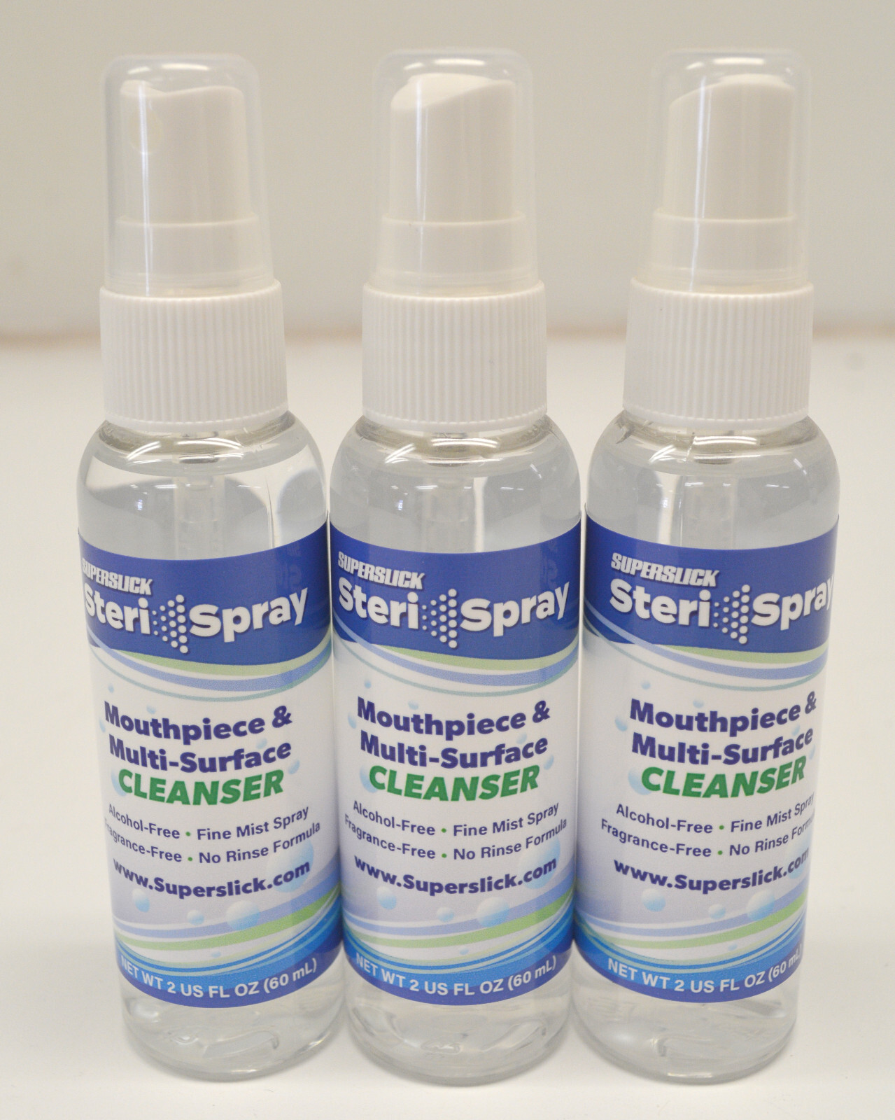 LOT OF 3 NEW SUPERSLICK STERI-SPRAY MOUTHPIECE & SURFACE CLEANER,2 OUNCE BOTTLES
