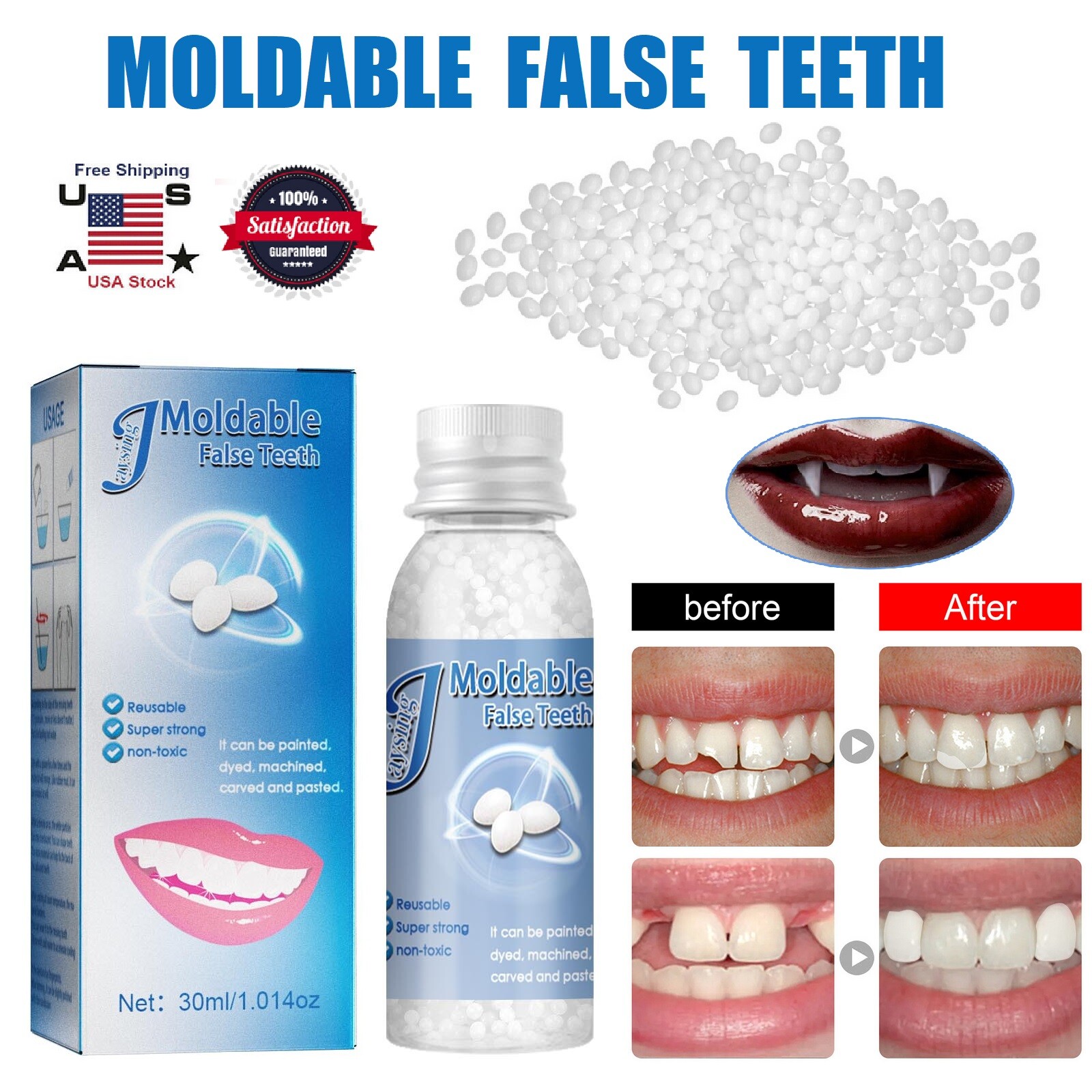 Resin False Teeth Solid Glue Temporary Tooth Repair Moldable Fix Broke Gap Teeth